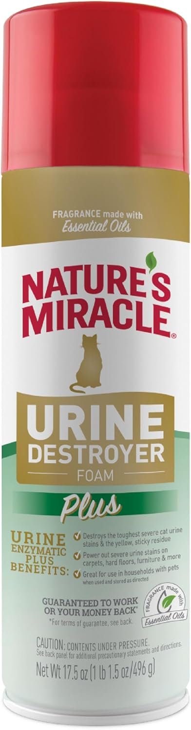 Nature’s Miracle Urine Destroyer Plus for Cats, Enzymatic Formula for Severe Cat Urine Stains, 17.5 oz