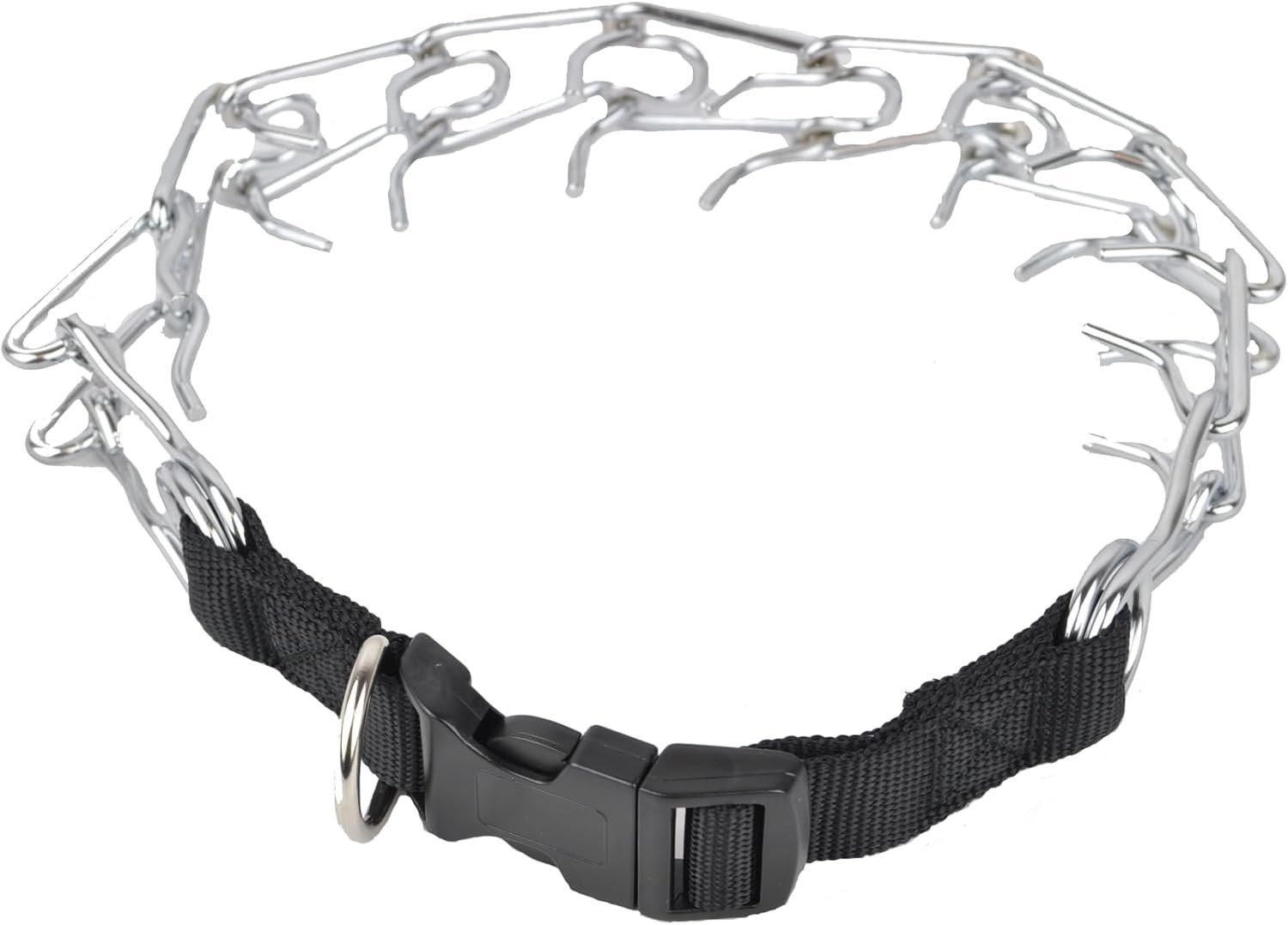 Downtown Pet Supply Chrome Plated/Nylon Prong Collar for Dogs, Medium – Adjustable, No-Choke and No Pull Dog Collar with Removable Links – Pinch Collar for Dogs 20-40 lbs and 20″ Neck Width