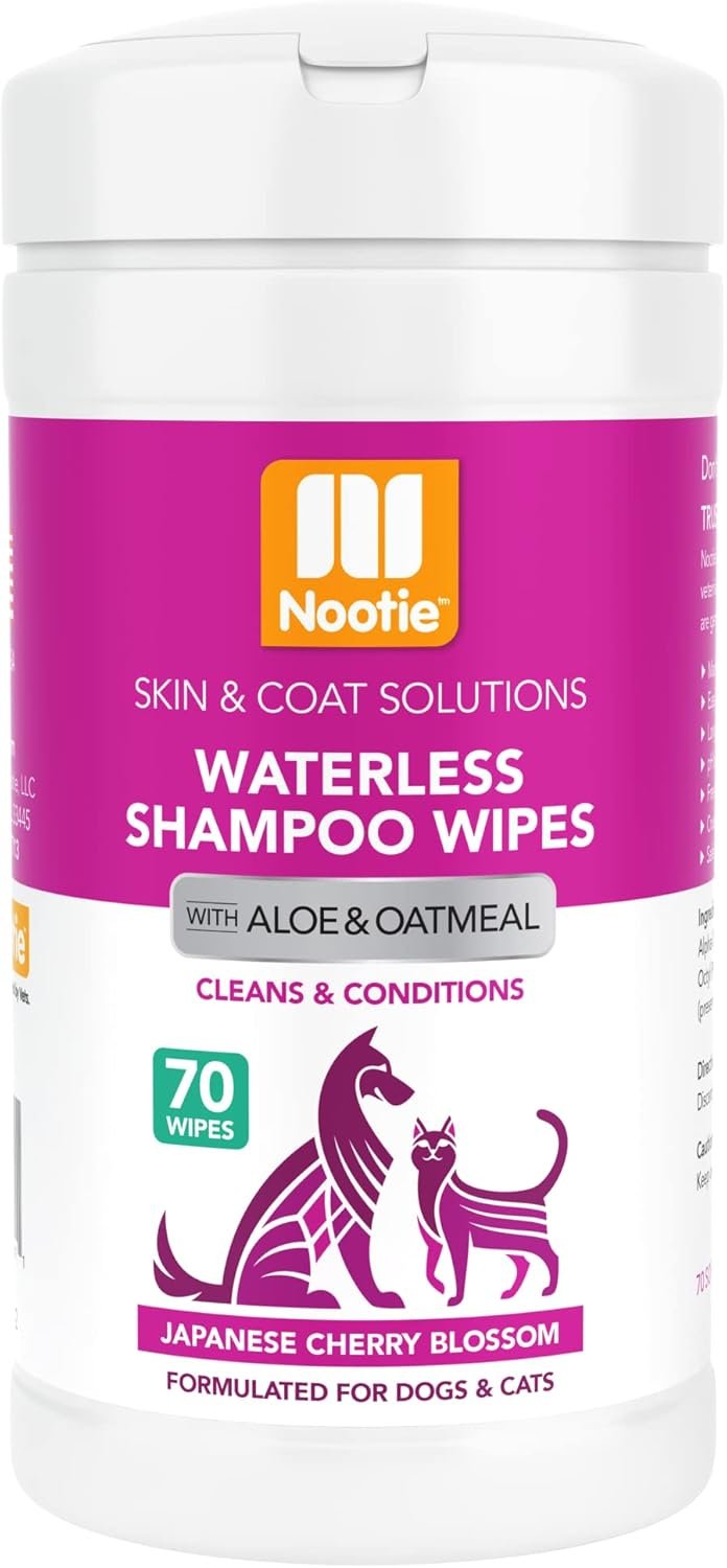 Nootie Waterless Shampoo Wipes for Dogs & Cats – Long Lasting Japanese Cherry Blossom Fragrance – Sold in Over 10,000 Vet Clinics and Pet Stores Worldwide, Made in USA – 70 Count