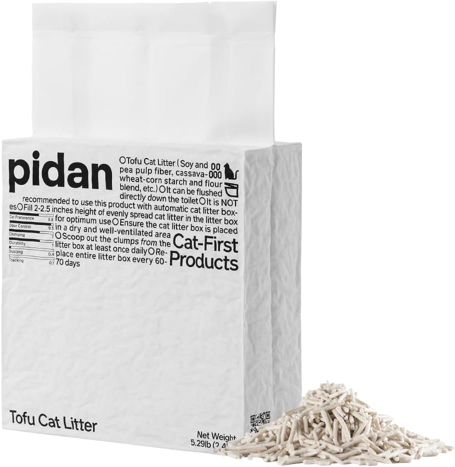 pidan Tofu Cat Litter Clumping,Flushable,Ultra Absorbent and Fast Drying, 100% Natural Ingredients Litter,Solubility in Water,Really Dust-Free,Less Scattering (5.3lb×1bag)