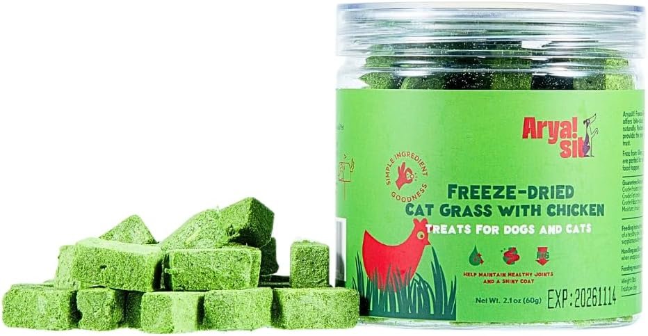 Arya Sit! Freeze-Dried Cat Grass with Chicken Bites – Natural Hairball Control · Supports Digestive Health · High Protein · No Artificial Ingredients