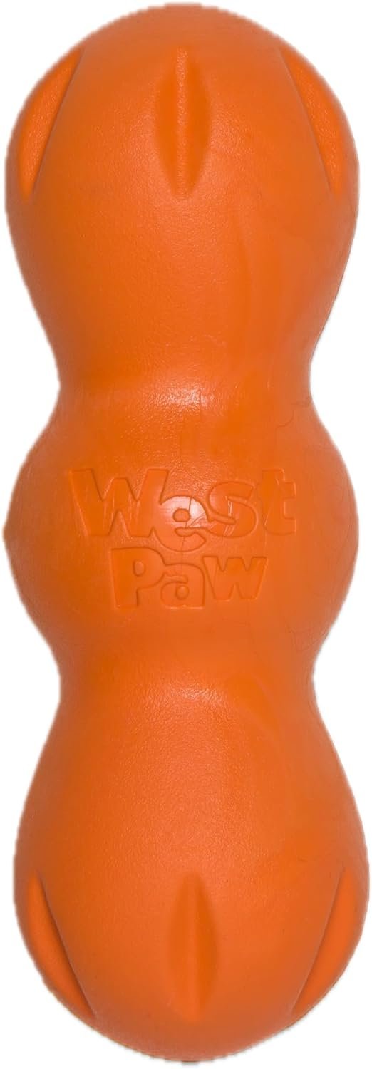 WEST PAW Zogoflex Rumpus Dog Chew Toy – Floatable Toy for Dogs, Aggressive Chewers – Puppy Chewing Toys for Catch, Fetch – Recyclable, Dishwasher-Safe, Medium 6.25″, Tangerine