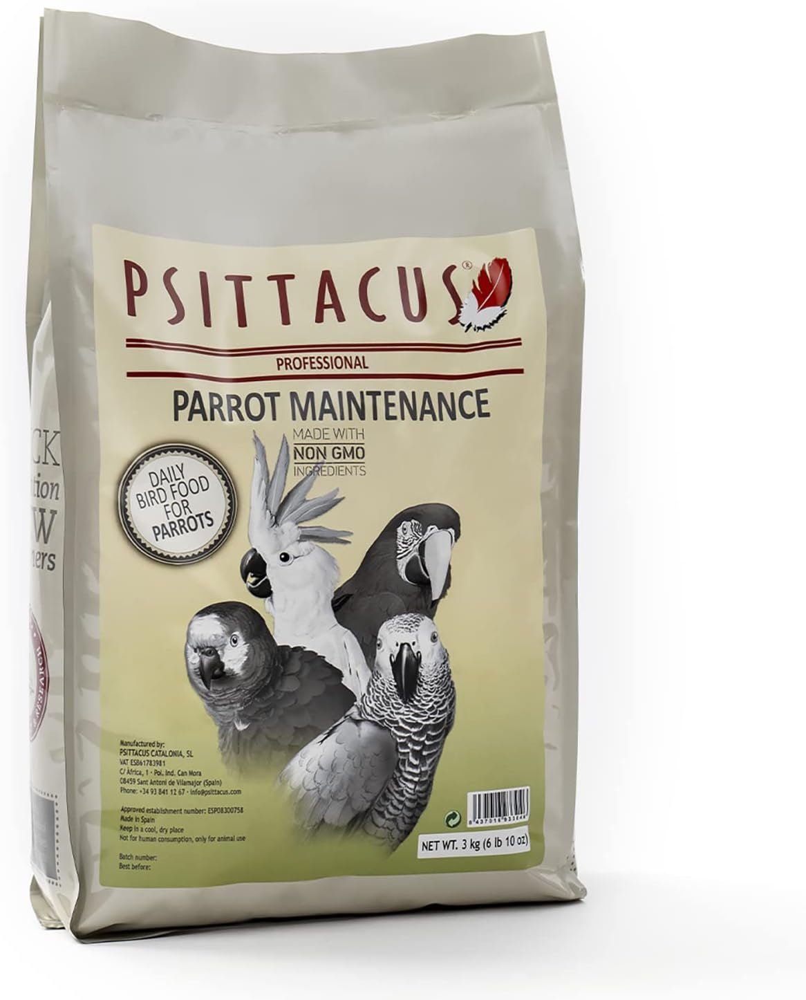 Psittacus Parrot Maintenance 6.6 lb | Complete Pellet Diet for Caiques, Macaws, African Greys and Amazonas | Premium Food for Birds, 100% no-GMO