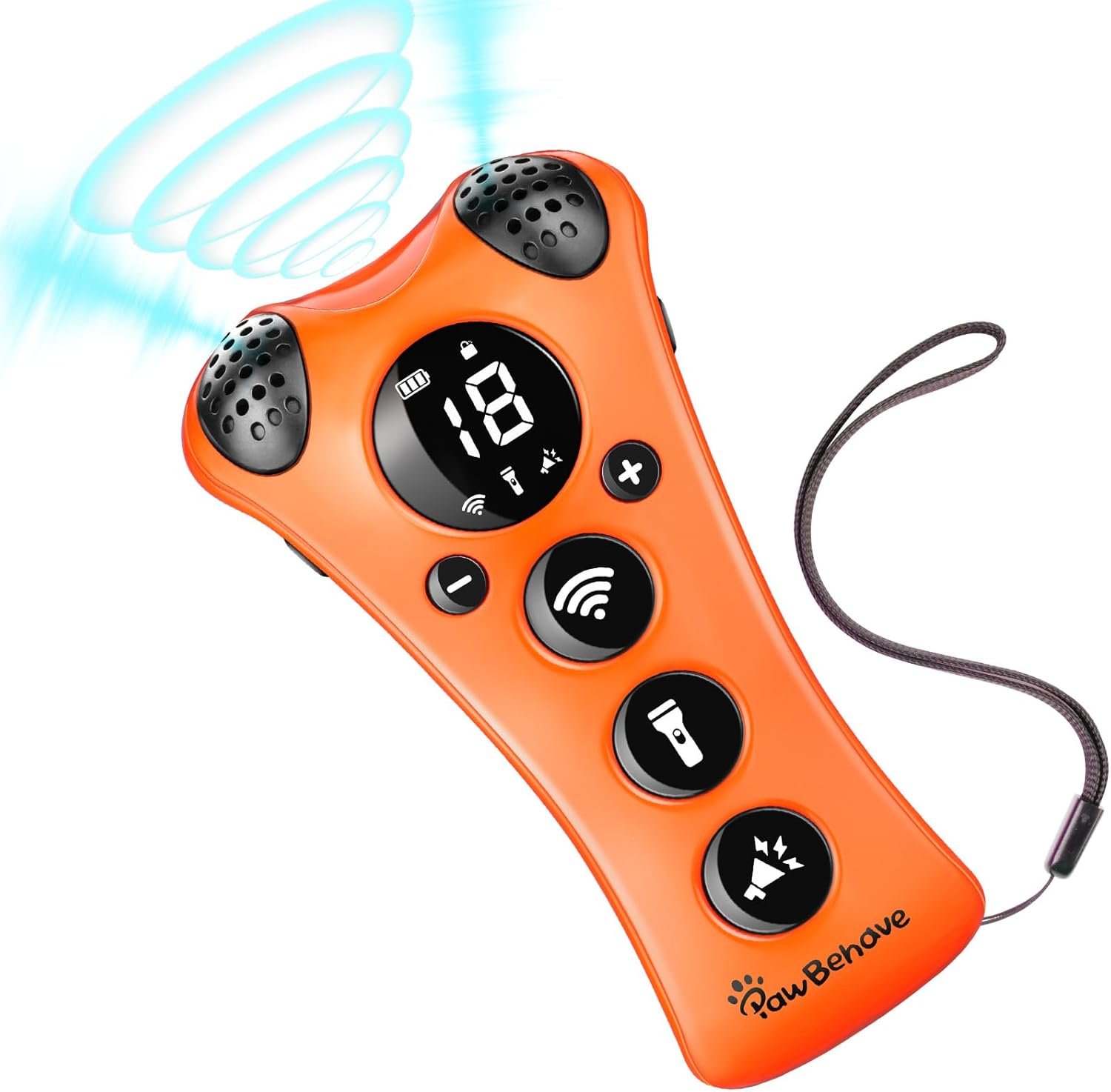PawBehave Adjustable Ultrasonic Dog Trainer – World’s First Variable Frequency Pet Behavior Corrector with 10 Level Ultra Sound, 18 Dog Whistles, Anti-Bark Flashlight, Humane Dog Deterrent (Orange)