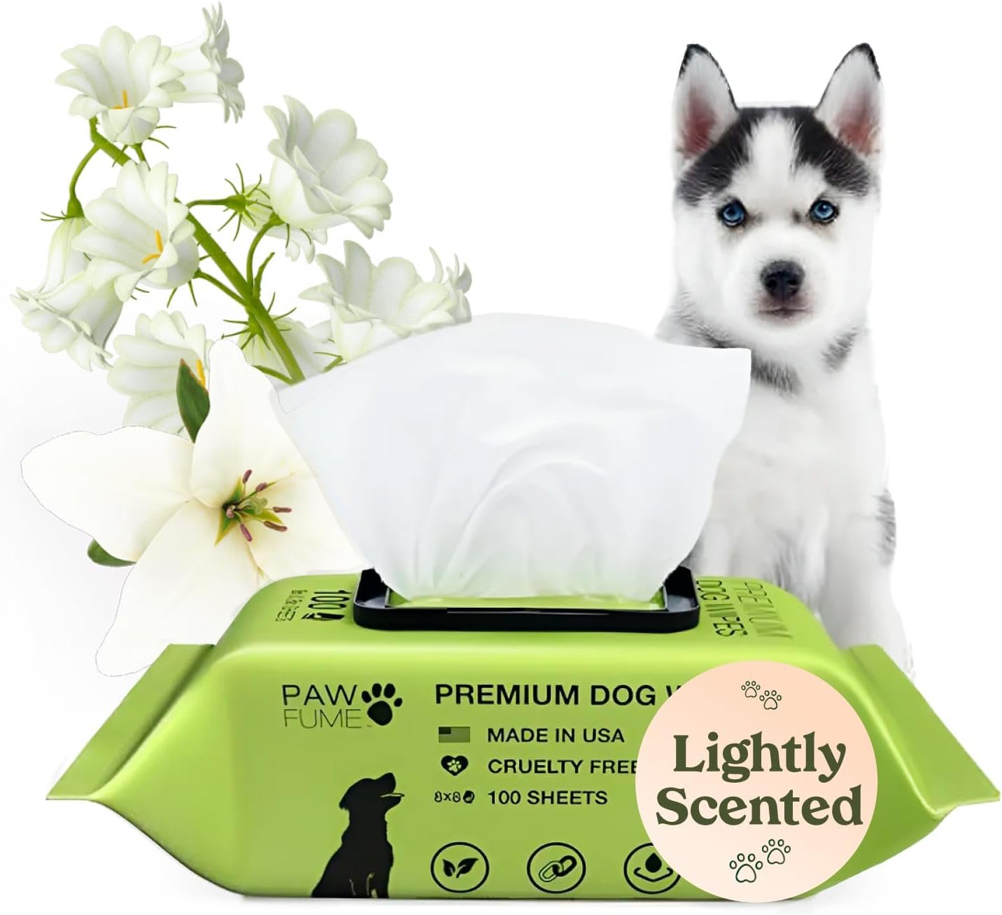 Pawfume Dog Wipes 100 Count, Pet Wipes – Hypoallergenic & Gentle Dog Wipes for Eyes, Face, Butt, and Paws – Cleaning & Deodorizing, Grooming Tear Stain Wipes for Puppy, Adult Dogs & Cats