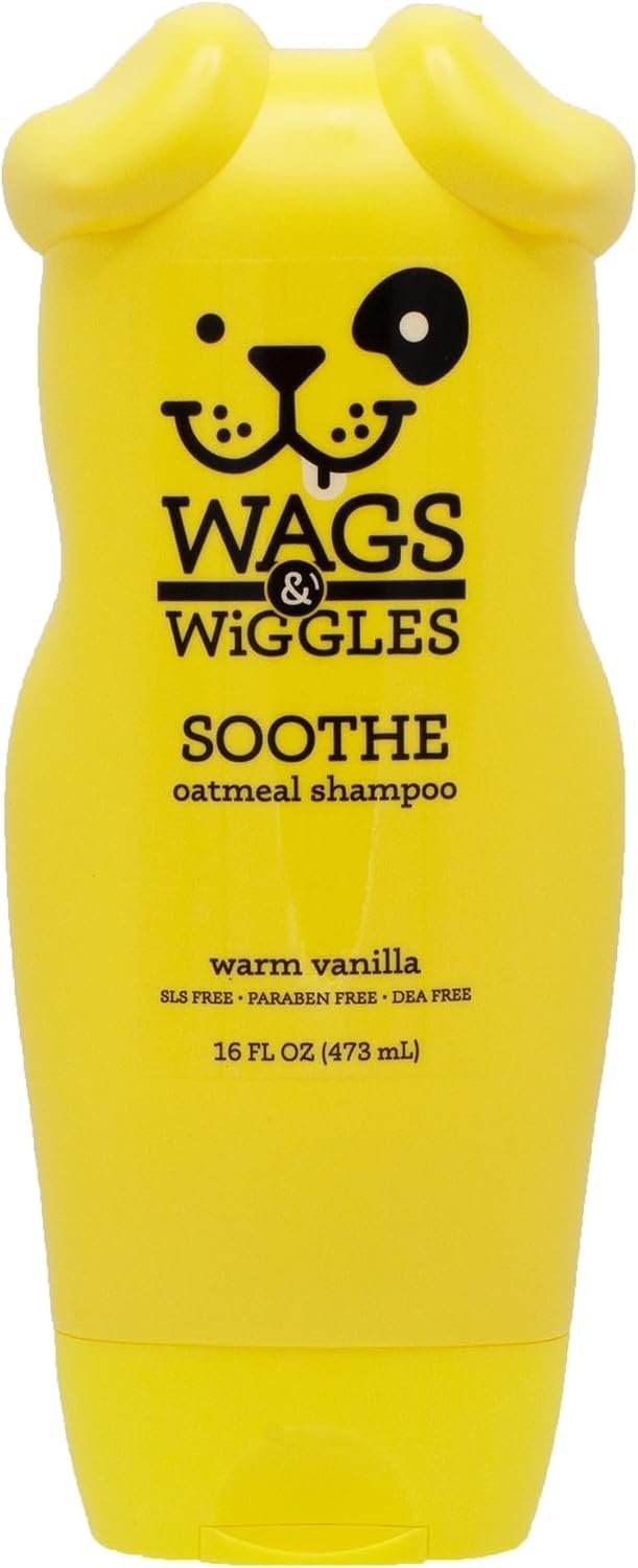 Wags & Wiggles Soothe Oatmeal Dog Shampoo – Warm Vanilla Scent, pH-Balanced Colloidal Oatmeal Formula for Dogs with Dry, Itchy, or Sensitive Skin, SLS and Paraben Free, 16 Fl Oz
