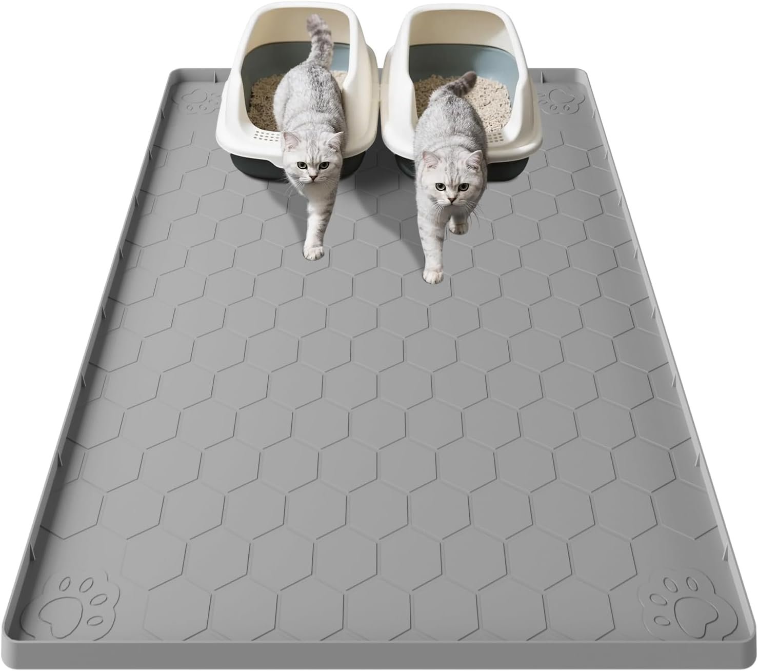 Cat Mat for Litter Box, 40″ X 28″ Large Silicone Cat Litter Trapping Mat, Waterproof Kitty Litter Mat, Urine-Proof, Easy to Clean, Non-Slip Kitty Scratch Pad for Floor(Gray)