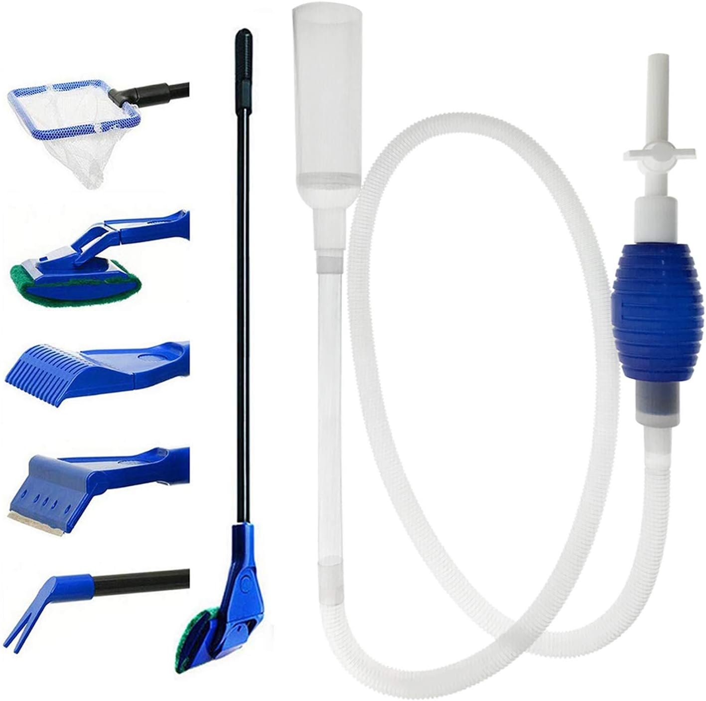 Aquarium Fish Tank Cleaning Kit – 5 in 1 Algae Scraper Set – Siphon Vacuum for Water Changing and Sand Cleaner (Cleaner Set)