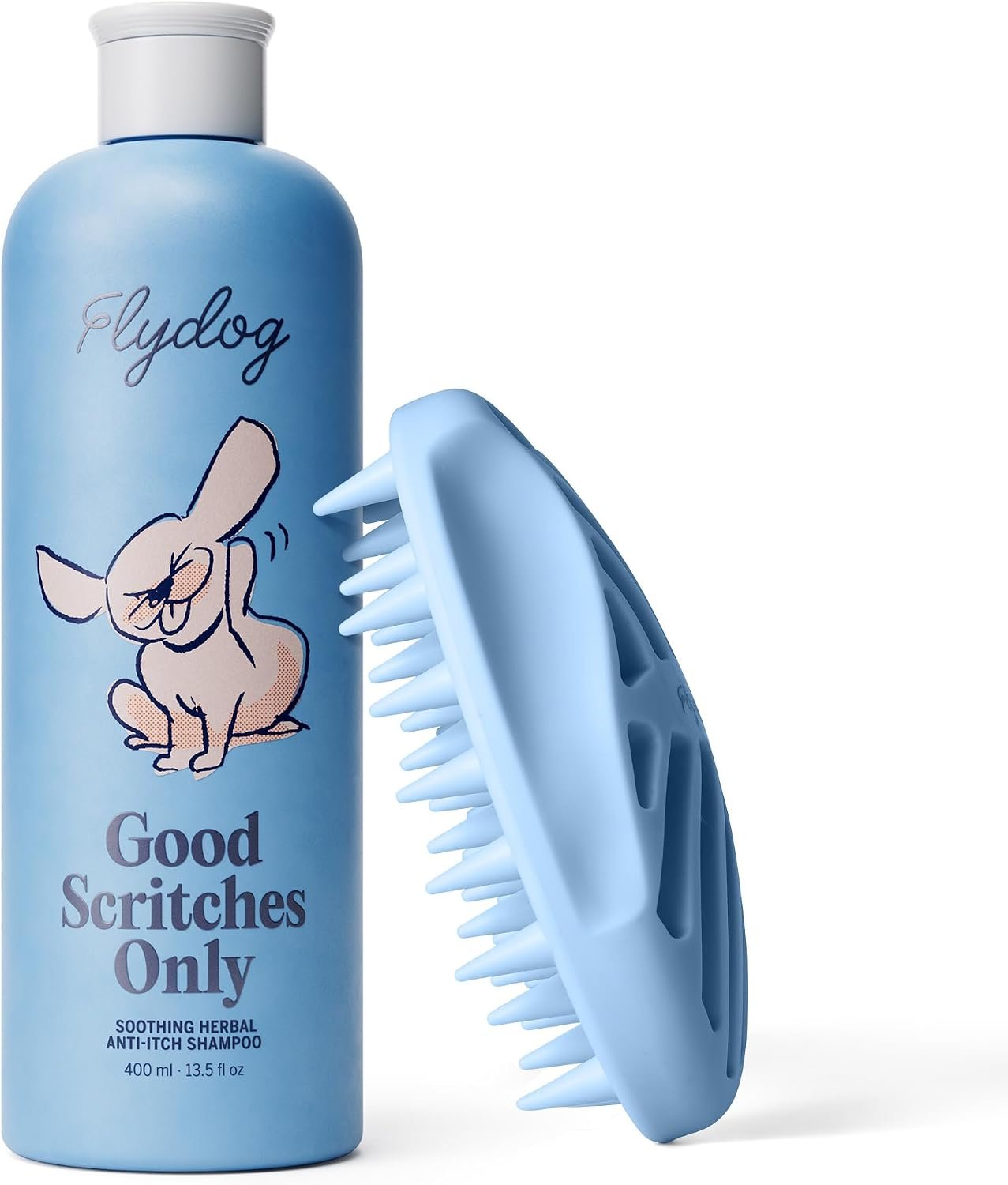 FLYDOG Dog Shampoo for Itchy Skin & Allergies – Natural Anti-Itch Dog Shampoo for Dry Skin, Dandruff & Shedding, Hypoallergenic Sensitive Skin Dog Wash for All Breeds & Puppies (400ml + Brush)