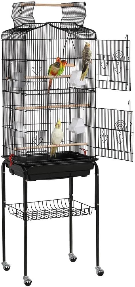 Yaheetech 64” Bird Cage, Open Top Parakeet Cage w/Slide-Out Tray, Feeders, Detachable Rolling Stand, Bird Cages for Parrot, Cockatiel, Budgie, Parakeets, Lovebird, Small Medium Birds