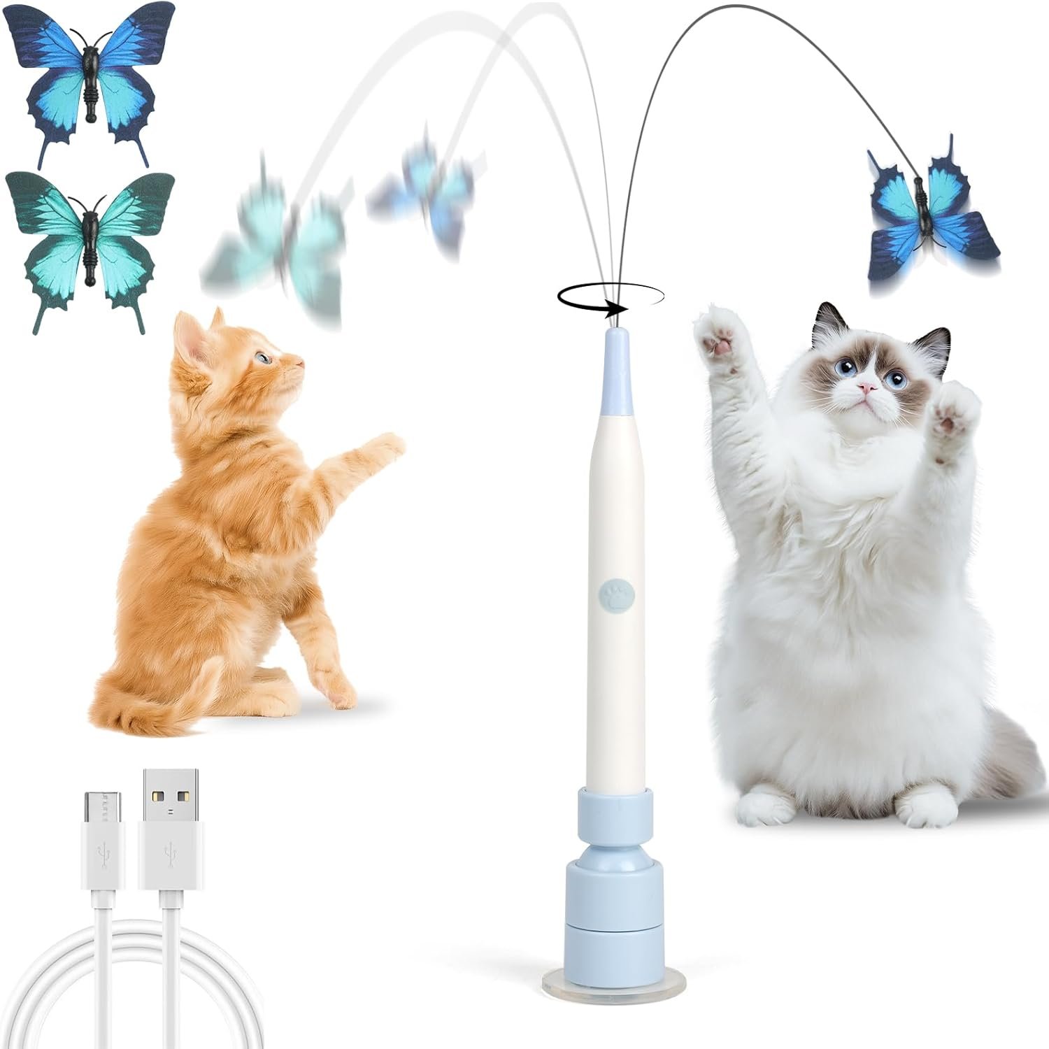 Wortade Interactive Cat Toys for Indoor Cats, Automatic Butterfly Cat Toy USB Rechargeable, Electric Cat Teaser Toy for Bored Indoor, Flying Bird Feather Wand Toy Kitten Toys Multi Cat Households