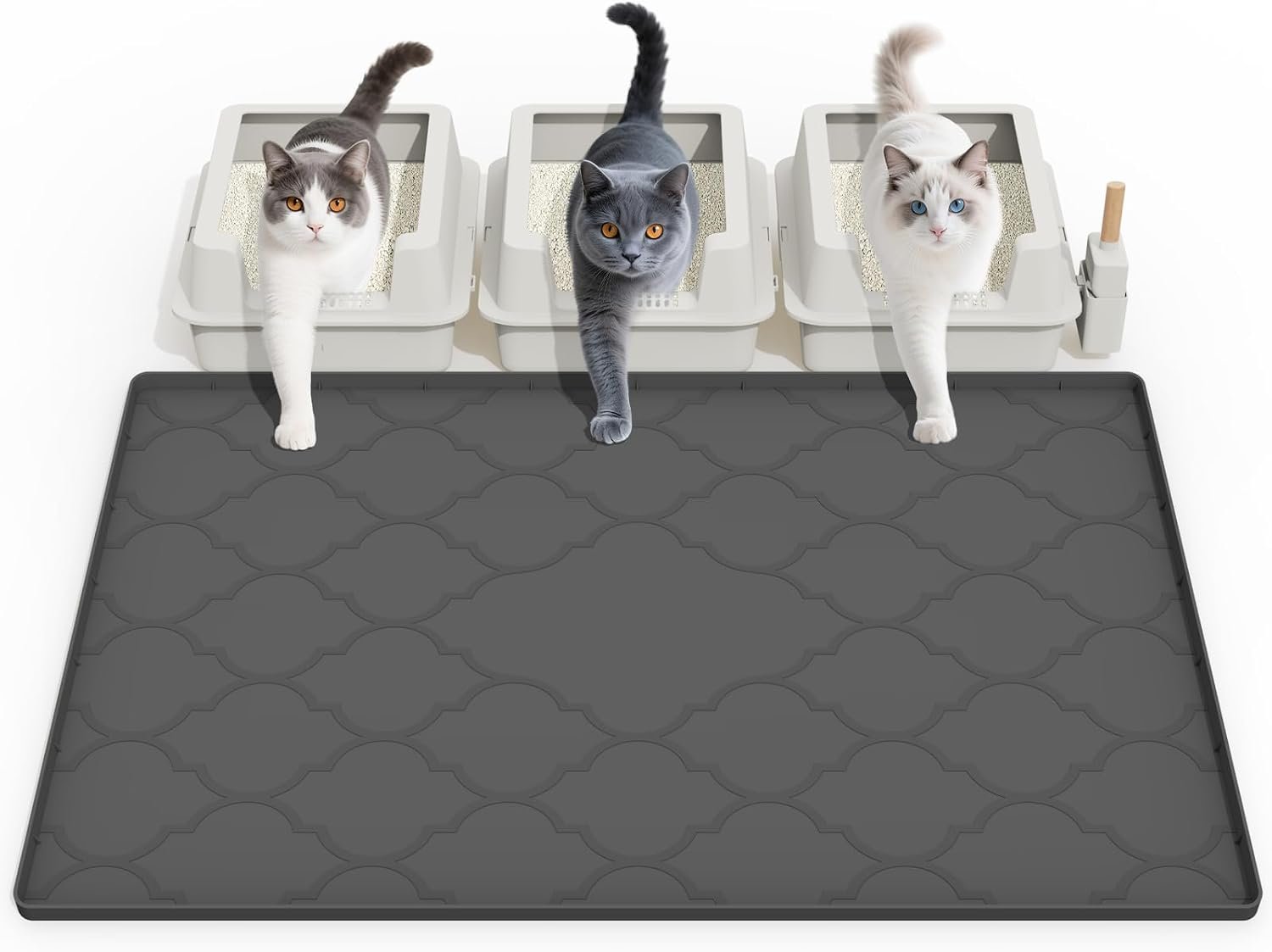 Cat Mat for Litter Box, 38″ X 26″ Large Silicone Cat Litter Trapping Mat, Easy Clean for Scatter Control, Soft on Kitty Paws, Waterproof, Urine-Proof, Non-Slip Kitty Litter Mat for Floor, Black