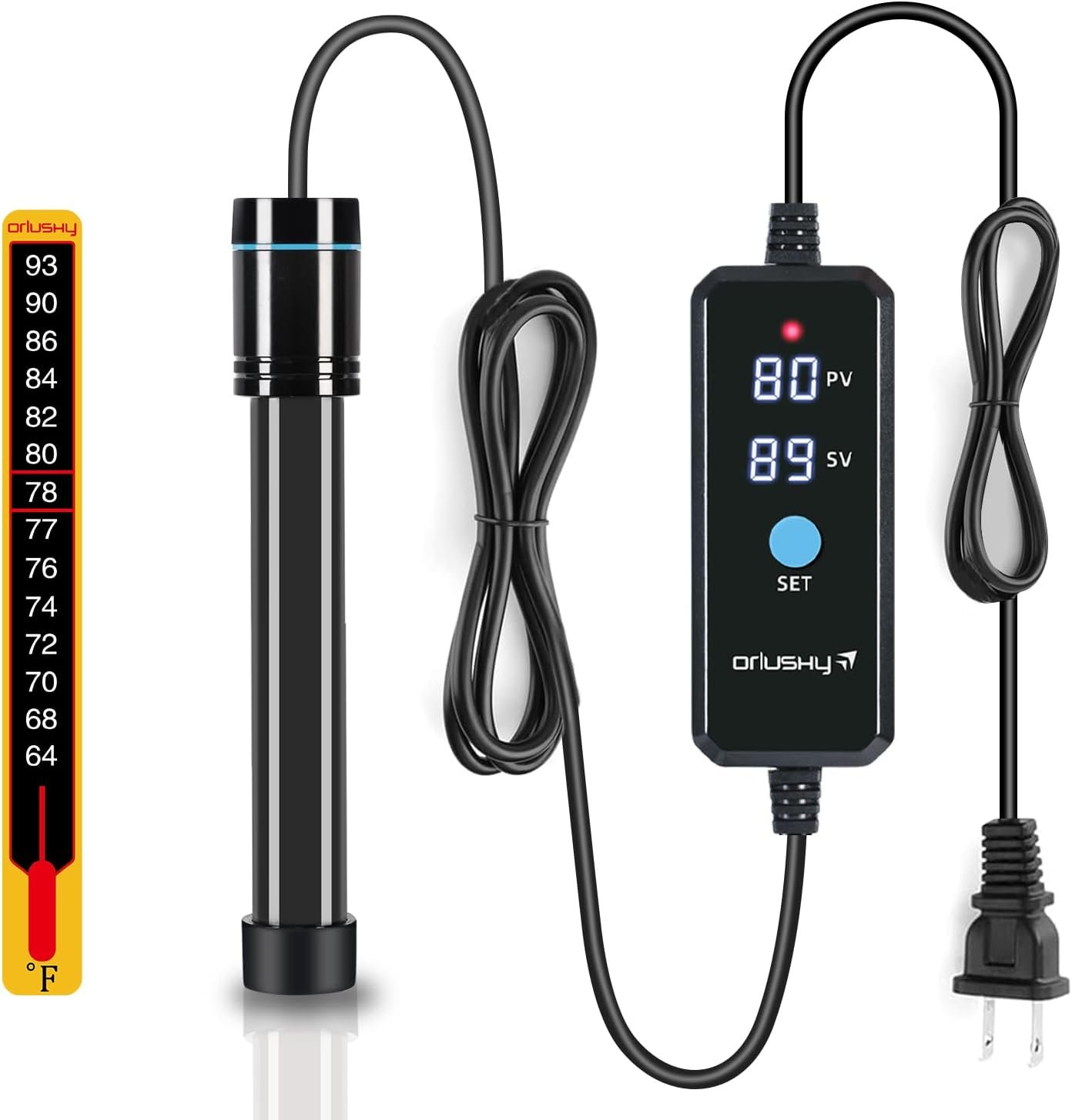 Orlushy Submersible Aquarium Heater, Fish Tank Heater with Free Thermometer for Freshwater and Saltwater Tank