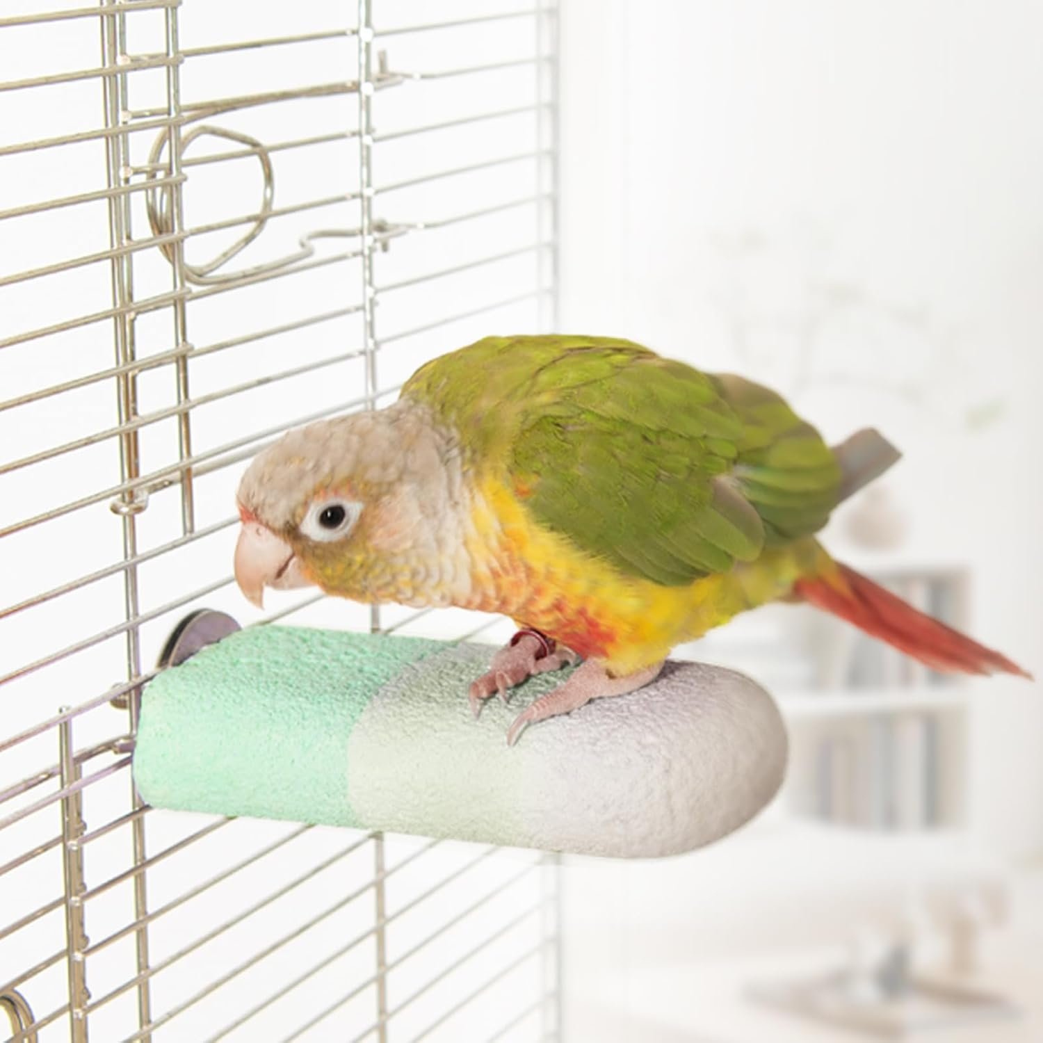 Natural Mineral Bird Perch for Cage Parrot Perch Platform for Beak Grinding Claw Trimming & Chewing Chew Toy for Parakeets Cockatiels Conures Birds Cage Accessories (Gradient Green, 4.7″)