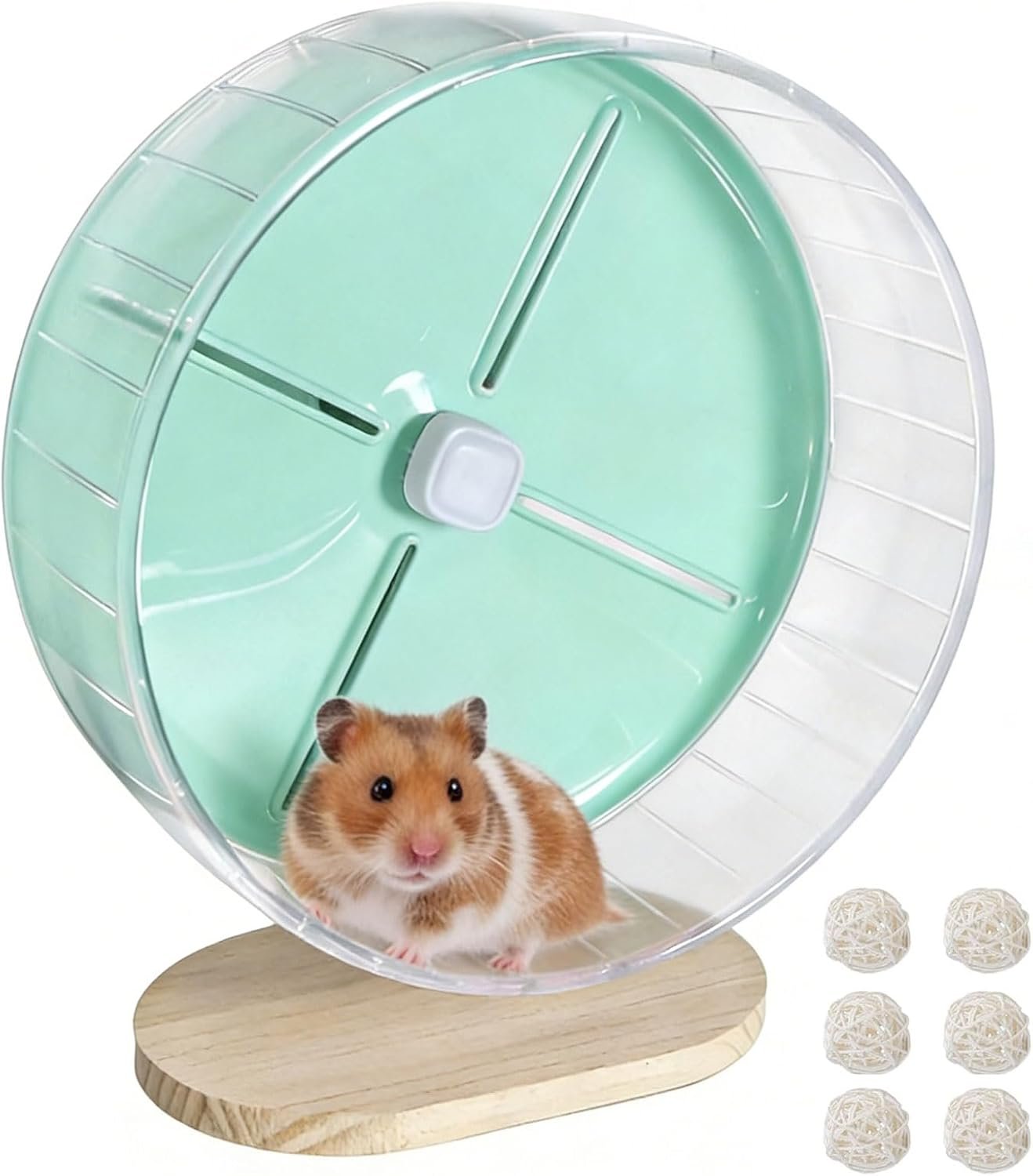 Silent Hamster Exercise Wheel,10.2 Inch Quiet Spinner Syrian Hamster Running Wheel,Anti-Skid & Adjustable Stand for Gerbils, Rats, or Other Small Pets,Green
