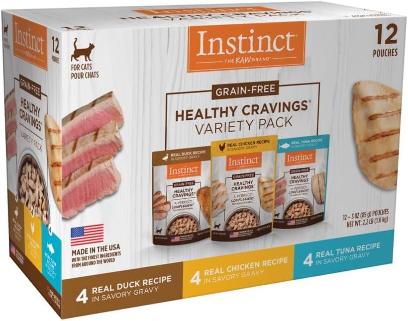 Instinct Healthy Cravings Natural Wet Cat Food Topper, Grain Free Recipe – Variety Pack, 3 oz. Pouches (Pack of 12)