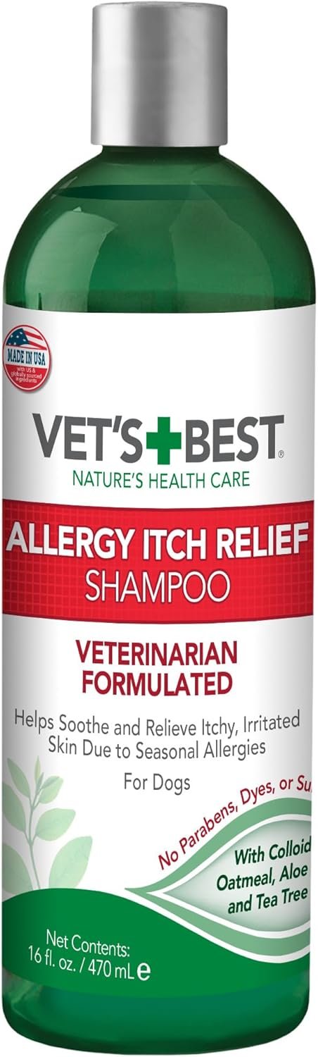 Vet’s Best Allergy Itch Relief Dog Shampoo, Oatmeal Dog Shampoo for Itchy Skin, Cleans and Relieves Discomfort from Seasonal Allergies, Anti Itch Dog Shampoo, 16 Oz