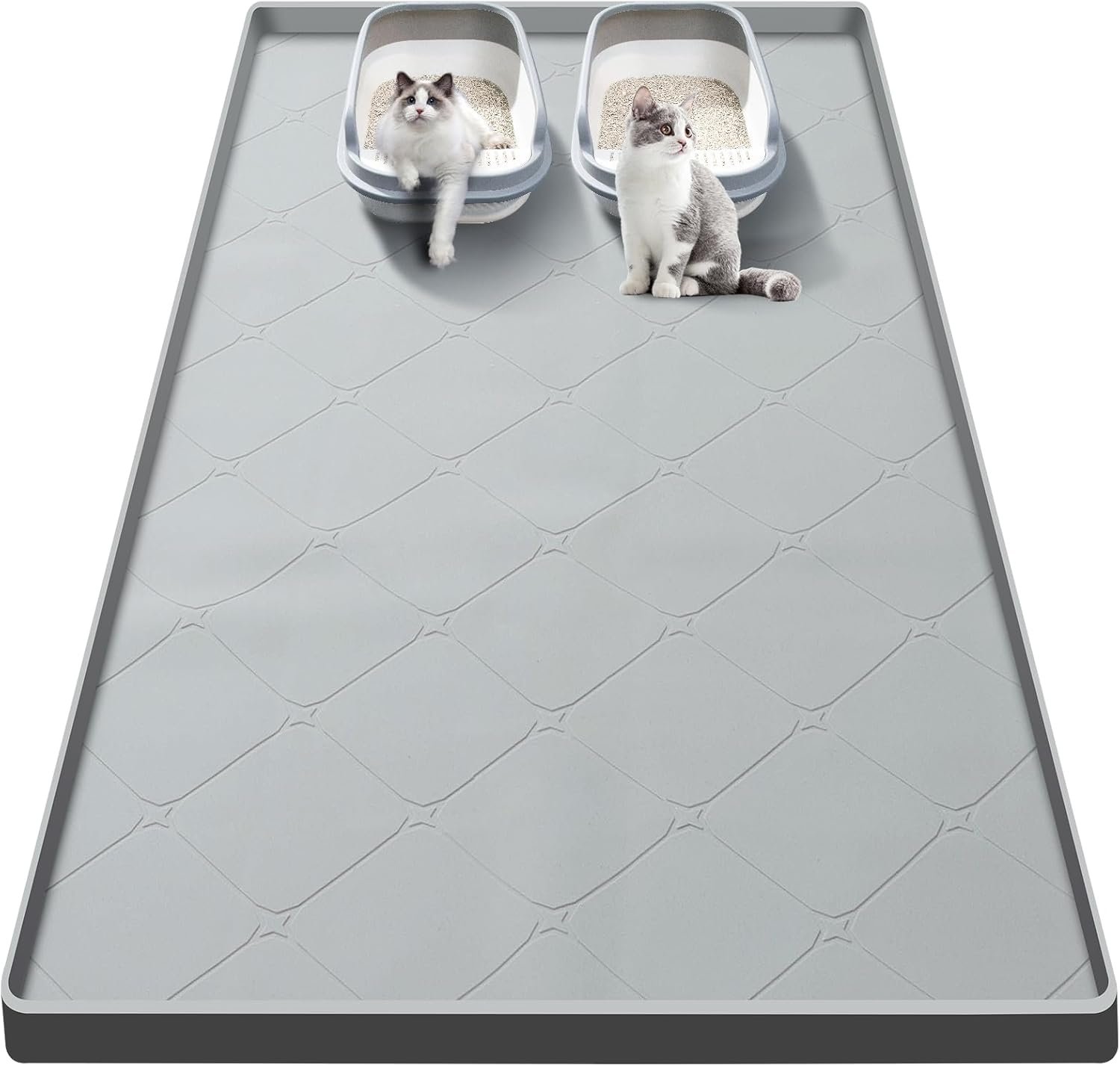 Large Cat Litter Mat, 40×22 In Cat Mat for Litter Box, Waterproof Silicone Pads for Feeding Floor Protection (Gray)
