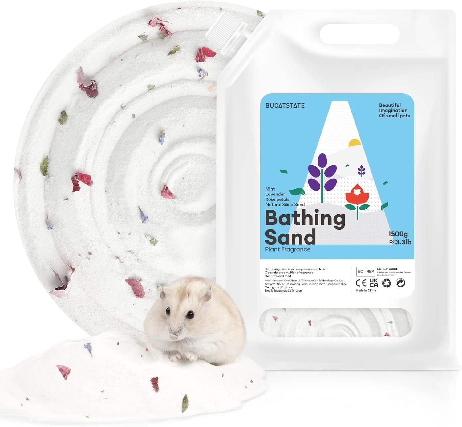 BUCATSTATE Dust-Free Hamster Bath Sand Plant Scented Bathing Sand for Dwarf Syrian Hamster and Other Small Animals 3.3lb/1.5kg