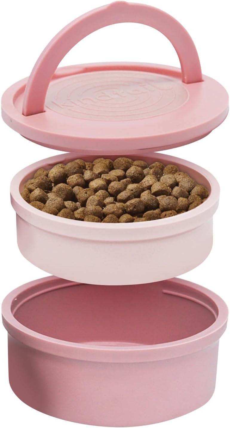 KindTail Dog Travel Bowls – Set of 2 Portable Pet Food & Water Dishes with Lid & Handle – Each Nesting Container Includes a Non-Slip Silicone Base – Microwave & Dishwasher Safe – BPA & Toxin-Free