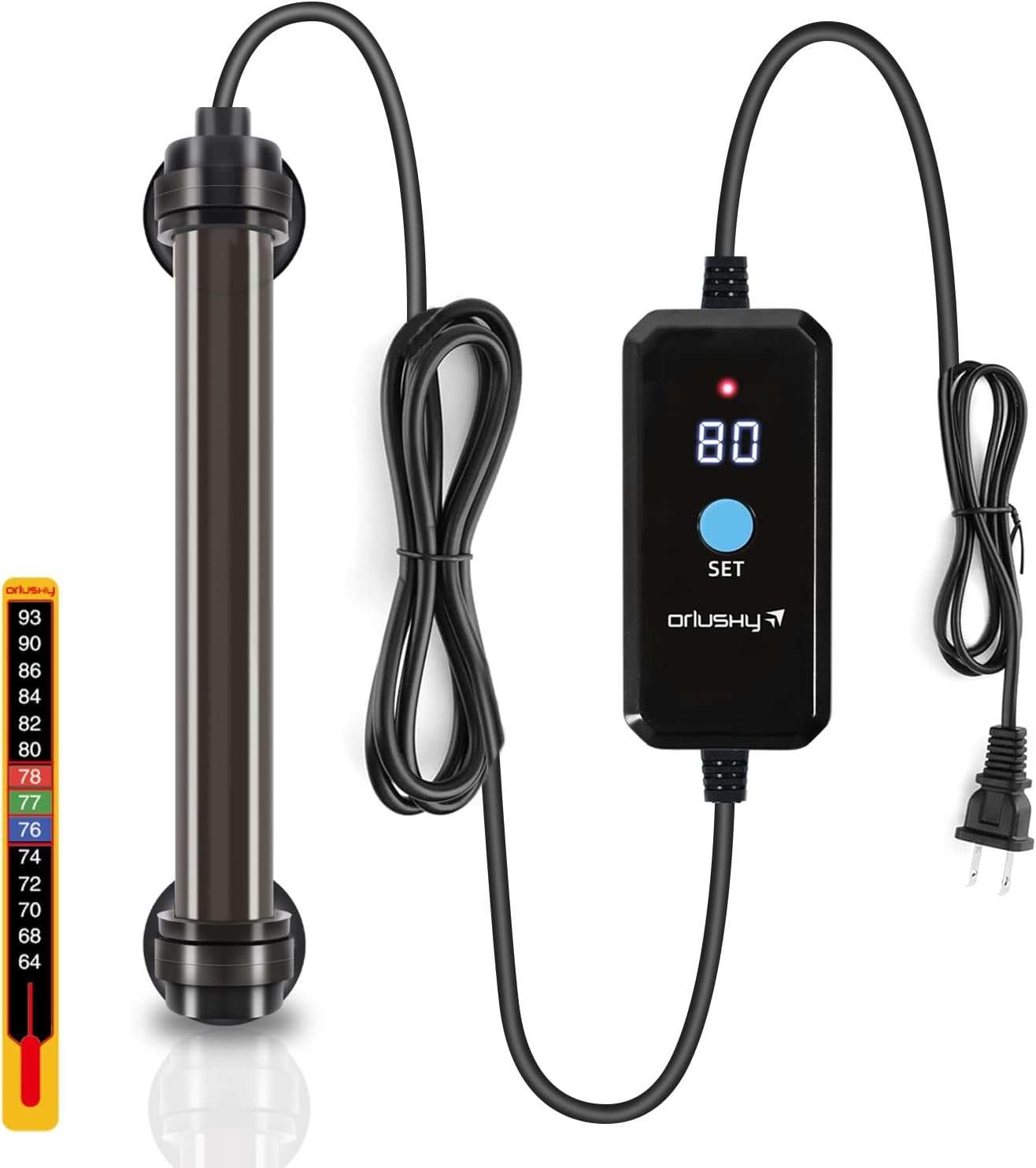 Orlushy 50W Submersible Mini Fish Tank Heater, Adjustable Aquarium Heater with External Digital Display Controller, Overheat Protection and Free Thermometer for 5-10 Gallon Freshwater & Saltwater Tank