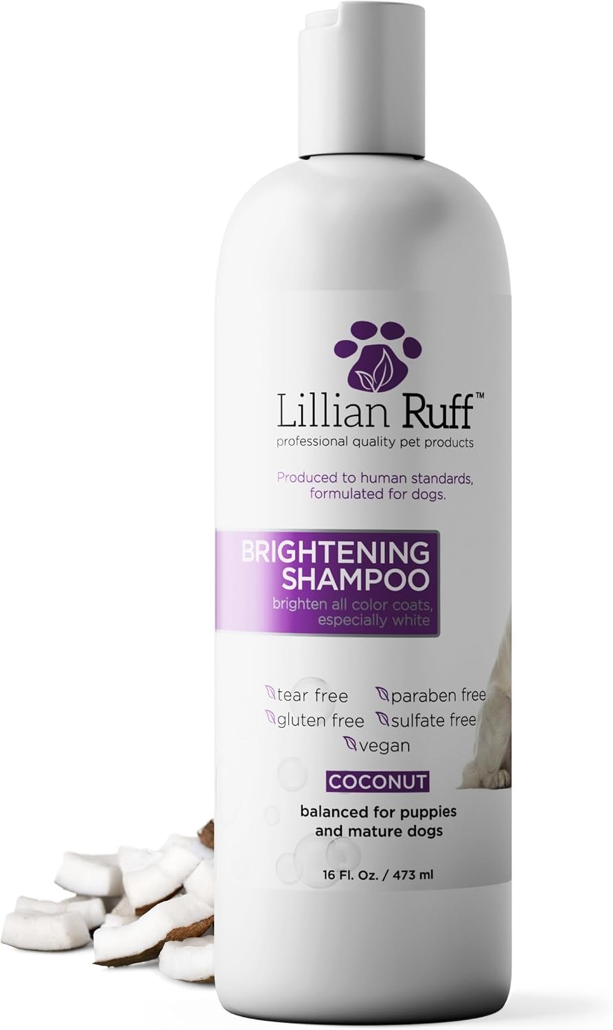 Lillian Ruff PRO Formula Ultra Brightening Dog Shampoo – Professional Whitening & Long-Lasting Odor Eliminator – Removes Stains & Discoloration, Dry Skin & Itch Relief with Aloe & Provitamin B5 (16oz)