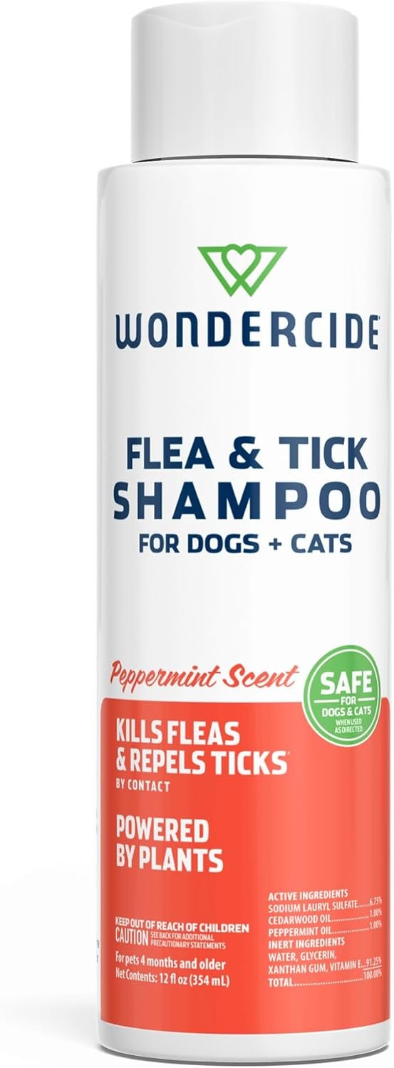 Wondercide – Flea & Tick Shampoo for Dogs and Cats – Flea and Tick Killer Treatment with Natural Essential Oils – for Pets Over 4 Months – Powered by Plants – 12 Fl oz