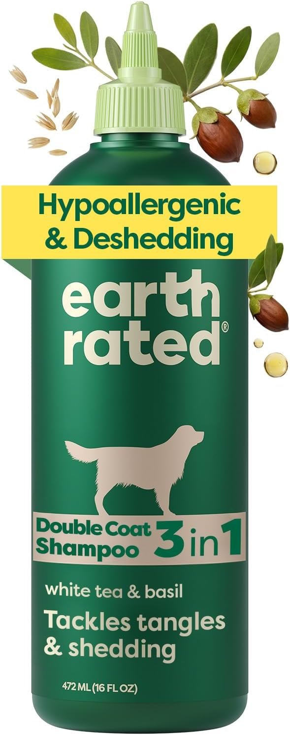 Earth Rated Deshedding Dog Shampoo, Hypoallergenic 3-in-1, Shampoo & Conditioner for Dogs & Puppies, Deodorizing, 98.5% Natural Origin Ingredients, 16 oz