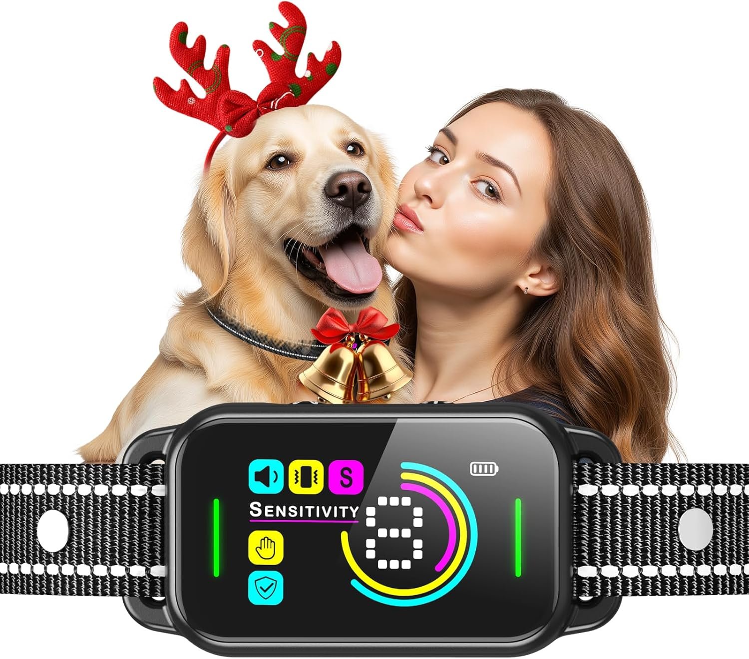 Dog Bark Collar for Large Medium Small Dogs – Smart AI 1S Stop Barking, Anti Barking Device & Dog Training Collar with Beep, Vibration & 8-Level Sensitivity, IP67 Waterproof, USB-C Fast Charge – Black