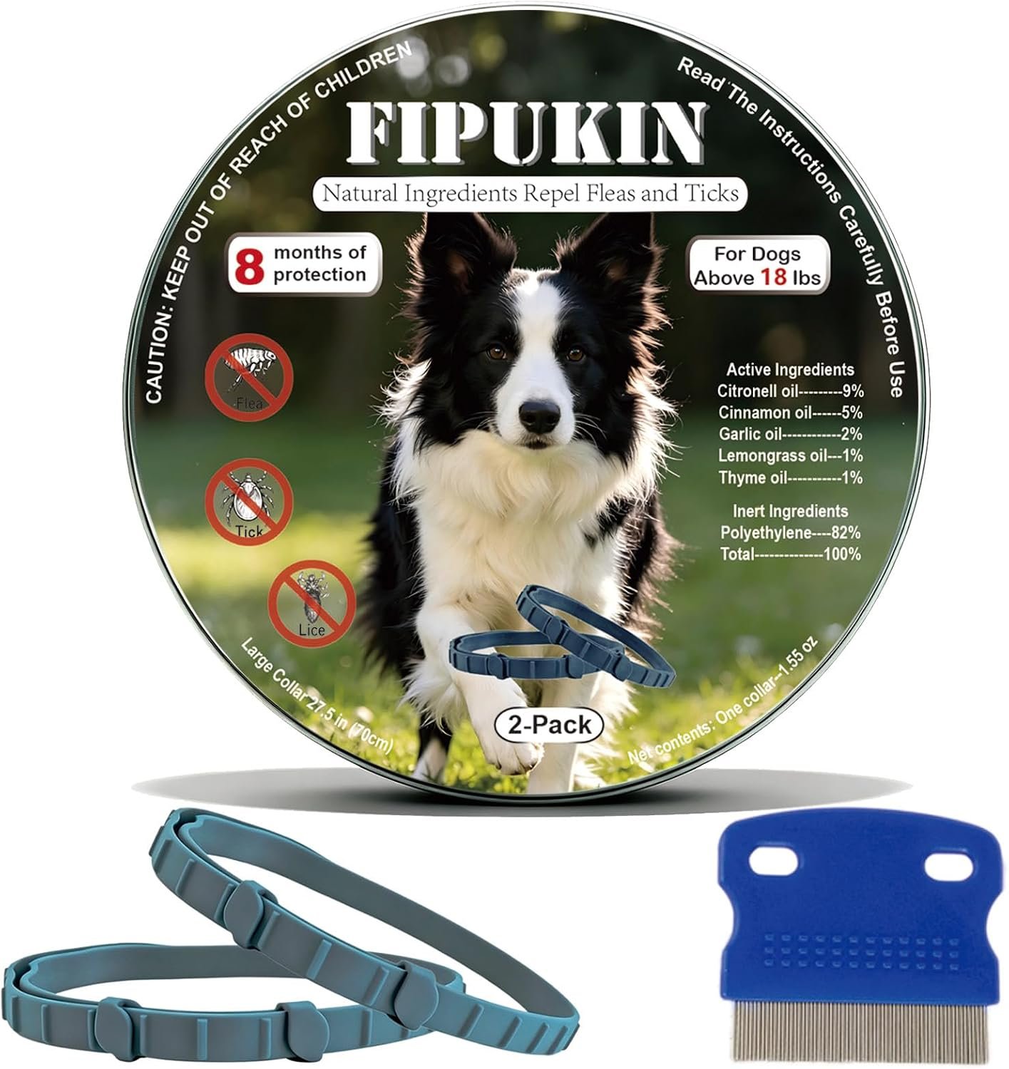 Flea and Tick Collar for Large Dogs, 2‑Pack | Double Protection for Multi‑Dog Homes, 8‑Month Waterproof Design | Natural Essential Oils, No Harsh Chemicals