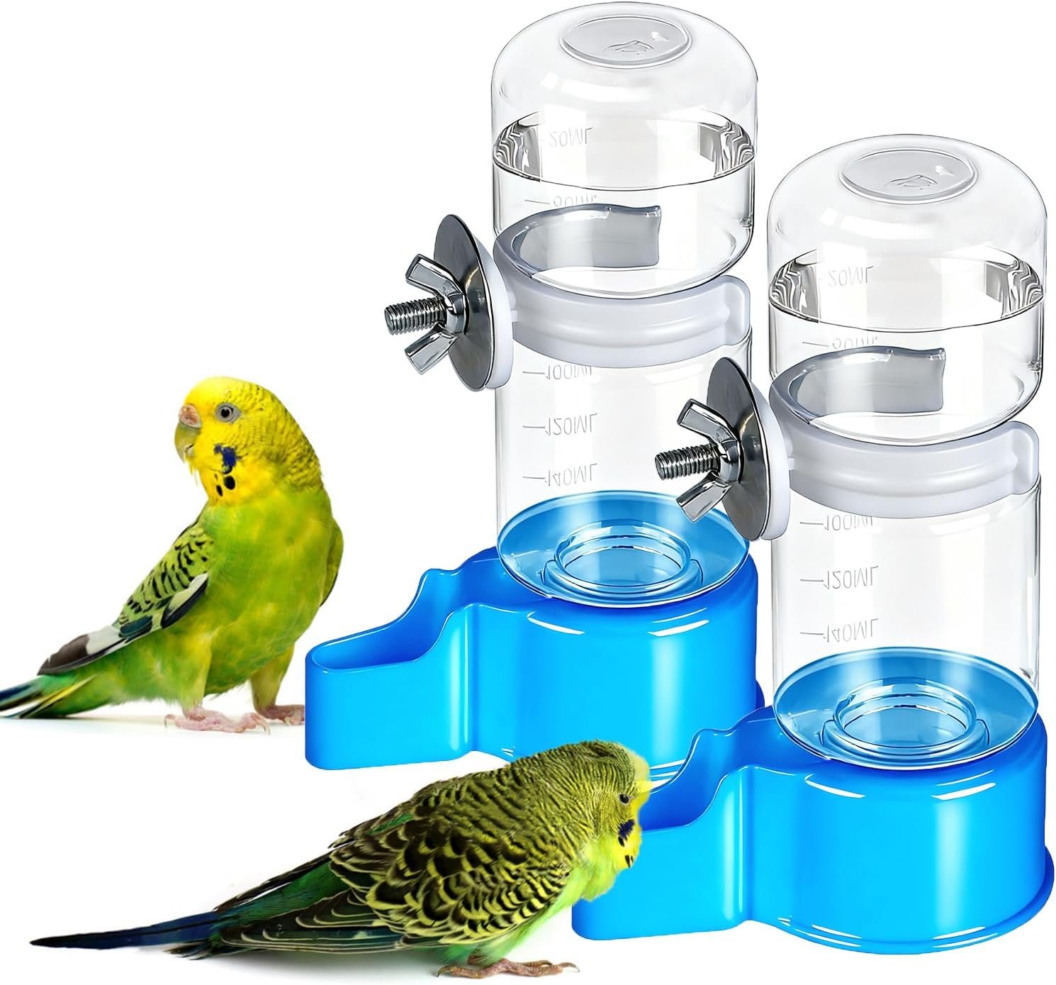 BWOGUE 2PCS Automatic Bird Water Dispenser, 4.73 Fl Oz Parakeet Water Dispenser for Cage No Mess Suspended Bird Water Feeder for Cockatiel Budgie Conure Lovebirds