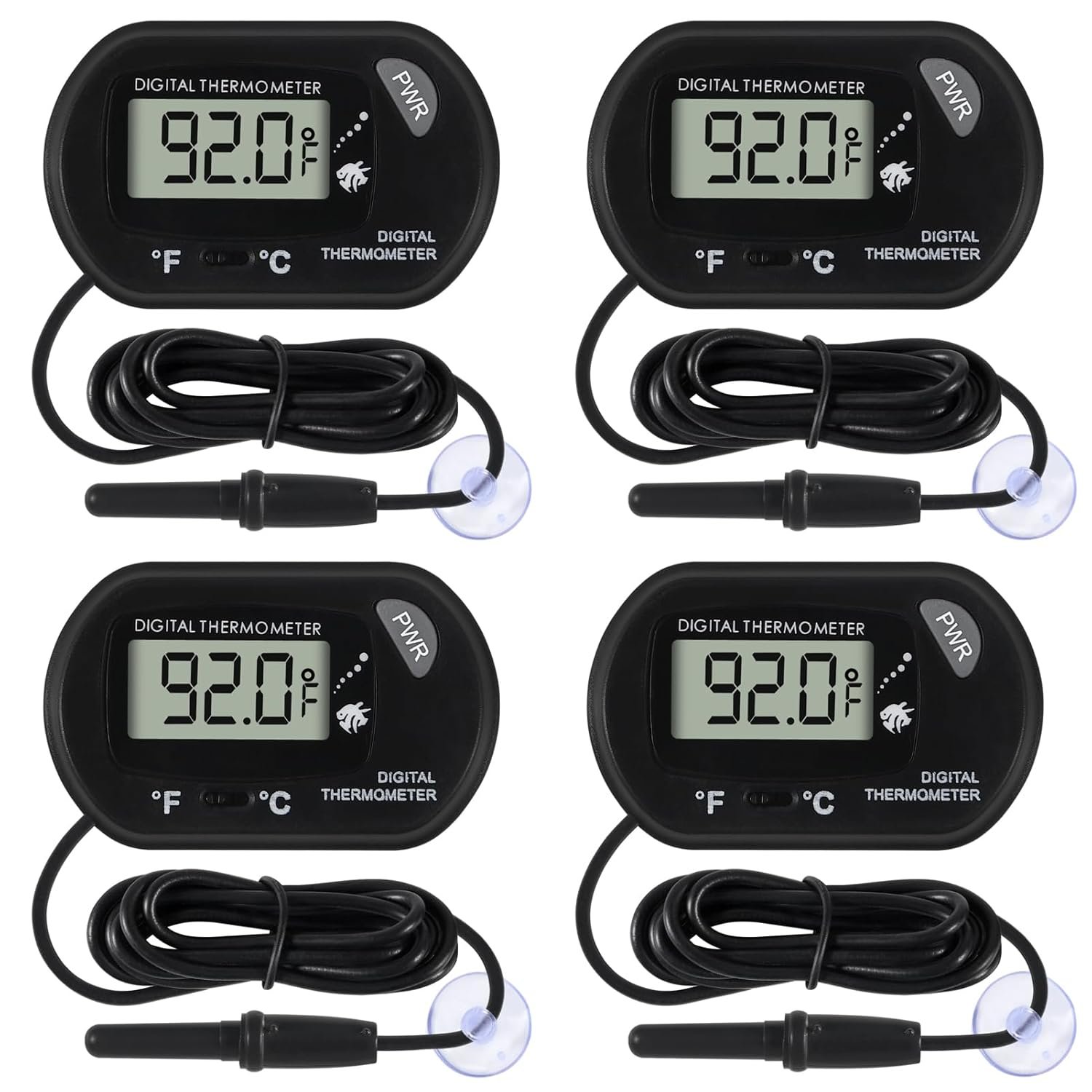 4Pcs Aquarium Thermometer Fish Tank Thermometer Reptile Fahrenheit Terrarium Water Temperature Indicator Test Digital with LCD Display Fahrenheit/Celsius