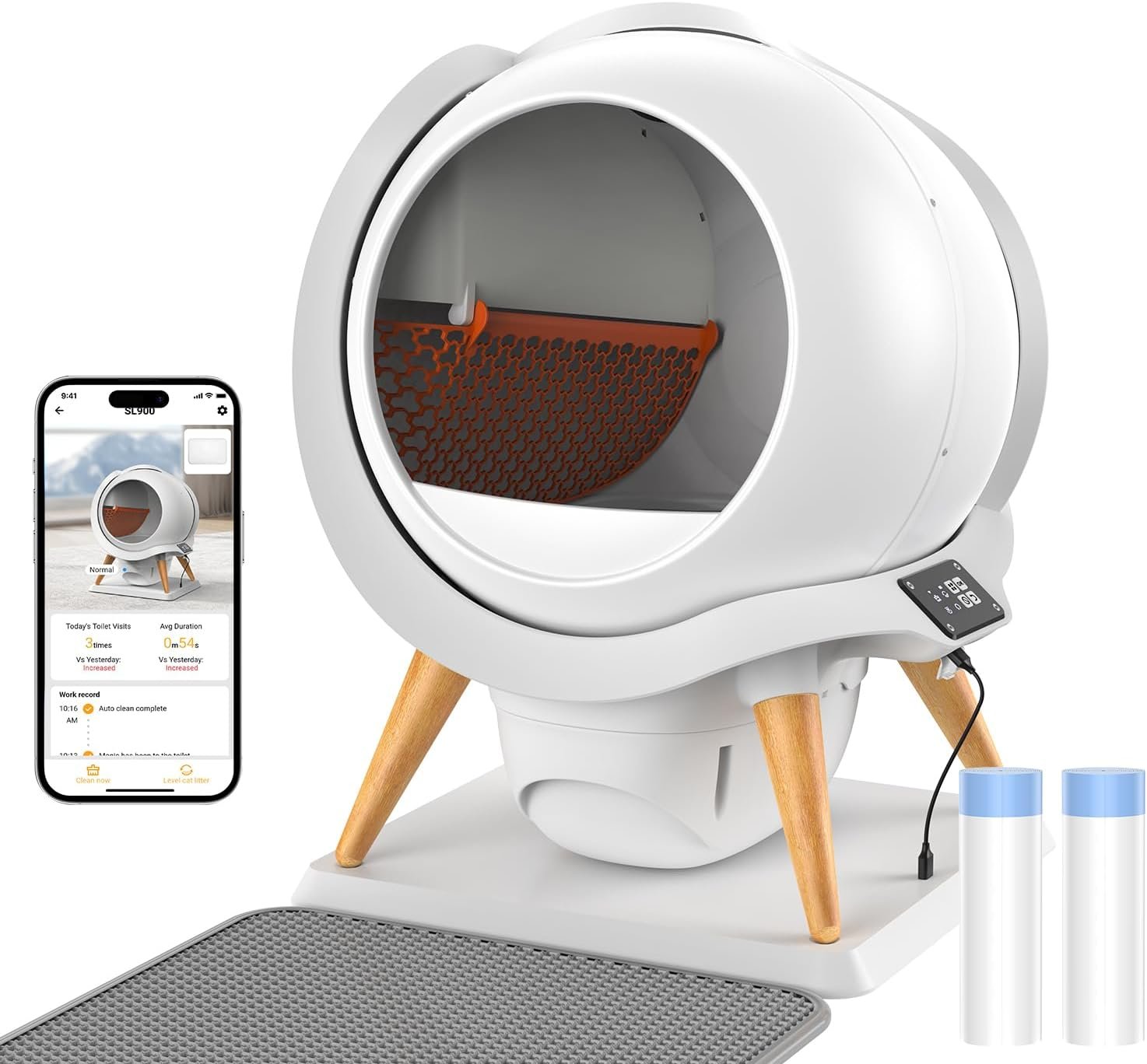 HoneyGuaridan Self Cleaning Cat Litter Box,IPX5 Waterproof Automatic Cat Litter Box,5G WiFi App Control, Odourless, Integrated Safety Protection, Water Rinsable and Easy to Clean, for Multiple Cats