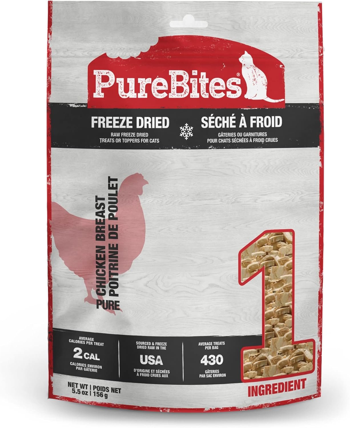 PureBites Chicken Breast Freeze Dried Cat Treats, 1 Ingredient, Made in USA, 5.5oz