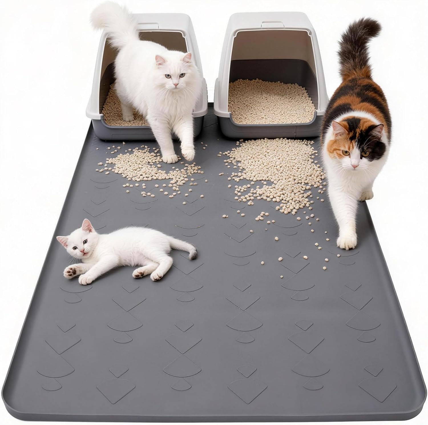 Extra Large Cat Litter Mat, 40″ x 28″ Cat Litter Box Mat, Silicone Litter Trapping Mat, Soft on Kitty Paws & Easy to Clean for Floor, Waterproof/Urineproof Litter Pad for Indoor Cats
