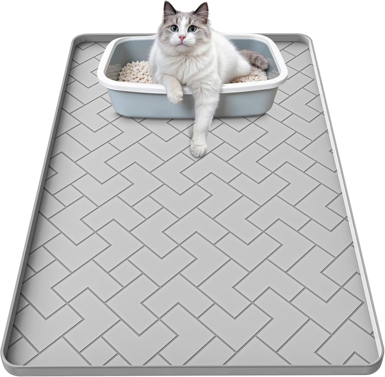 Silicone Cat Litter Mat for litter box 24″ X 15″-Easy to Clean Cat Litter Trapping Mat, Waterproof, urine-proof and non-slip to keep the floor clean and tidy（Gray）