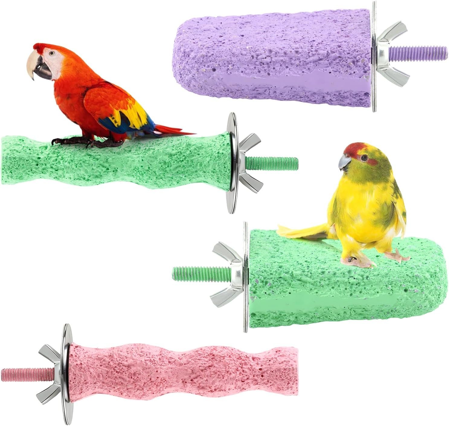 4 PCS Bird Beak Grinding Stone,Parrot Bird Cage Perch Stand Plat Form Foot Claws Trimmer,Parrot Teething Stone Toy for Budgies, Parakeets, Cockatiels, Conures