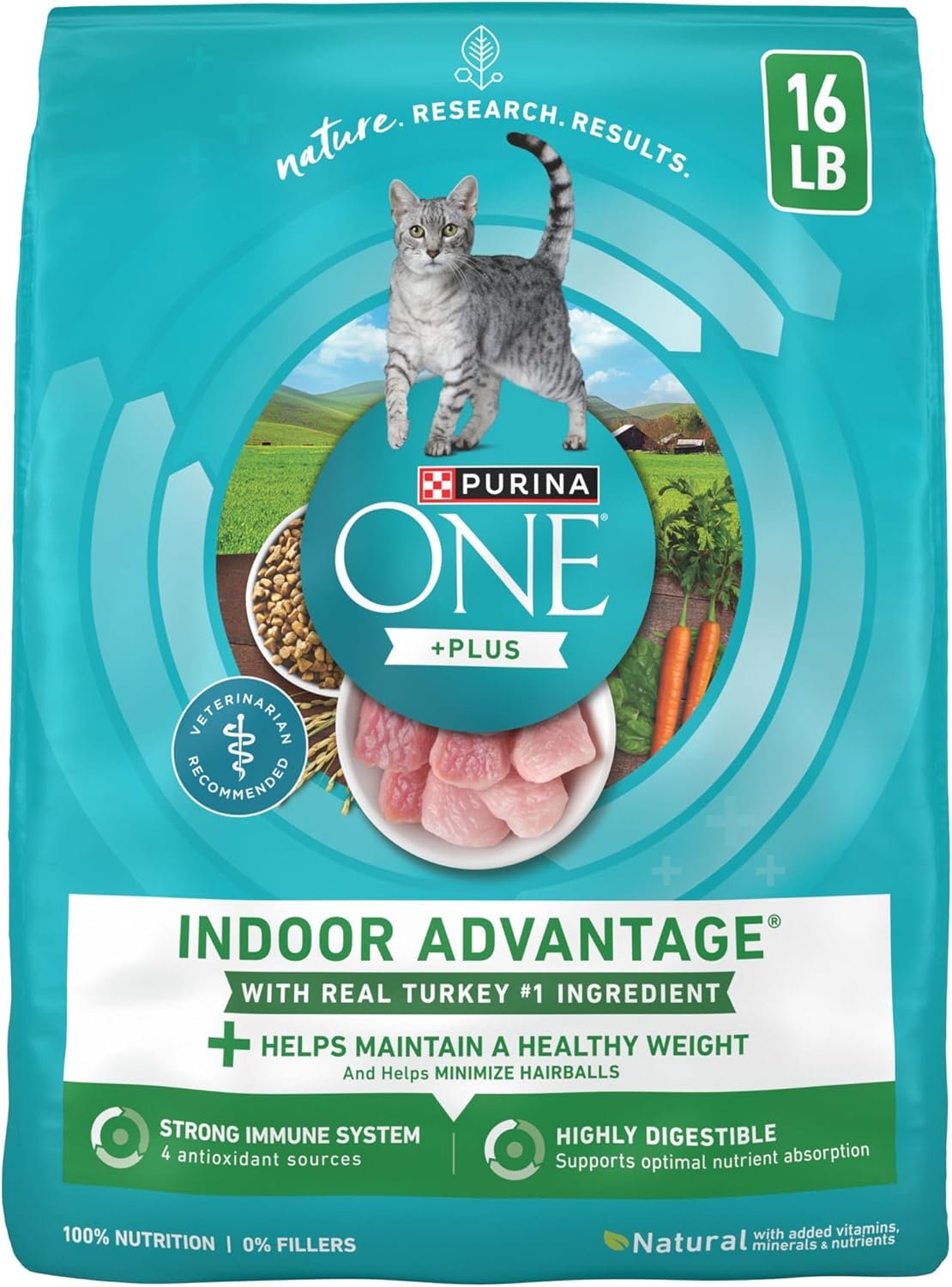 Purina ONE Natural, Low Fat, Weight Control, Indoor Dry Cat Food, +Plus Indoor Advantage – 16 lb. Bag