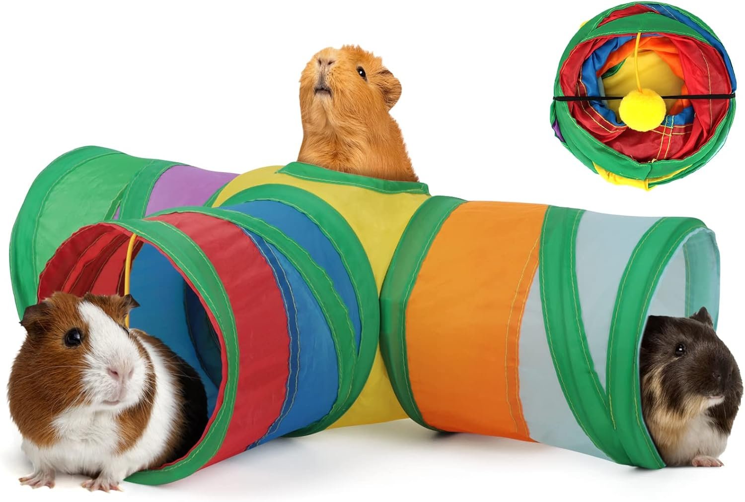 YUEPET 5.9″ Guinea Pig Tunnels & Tubes Collapsible Pet 3 Way Play Tunnel Toys Small Animal Hideout Hideaway for Guinea Pig Chinchilla Ferret Hamster Rat