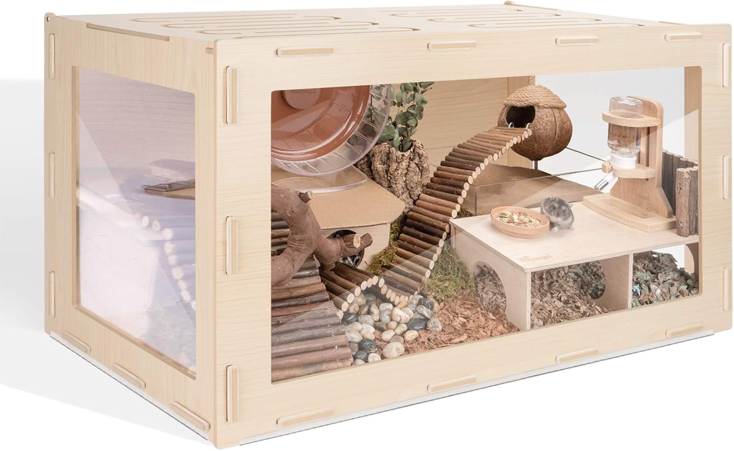 Niteangel Bigger World – MDF Aspen Terrarium for Hamster Gerbils Mice Lemming Degus or Other Small-Sized Pets(30 x 15 x 17.7 inches, Burlywood)