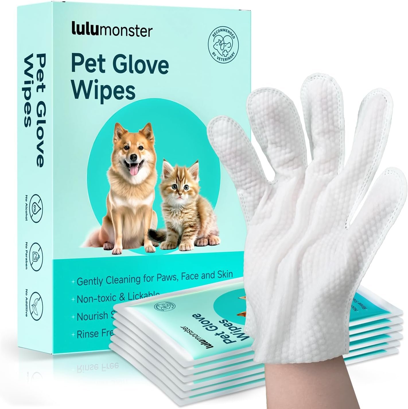 Pet Glove Wipes for Dogs and Cats [Individually Wrapped][Hypoallergenic Cleaning & Deodorising] Glove Bathing Wipes Moisture-Rich Thickened Gloves for Daily Care, Traveling, Rinse Free Grooming Wipes