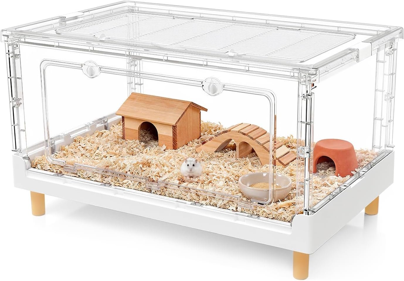 Hamster Cage & Guinea Pig Cages,Fully Transparent and Eco-Friendly Large Acrylic Cage for Small Animal Pets,Such as:Bearded Dragon,Rat,Hedgehog,Chameleon,Iguana, etc (27.5Lx16.9Wx13.4H Inches)