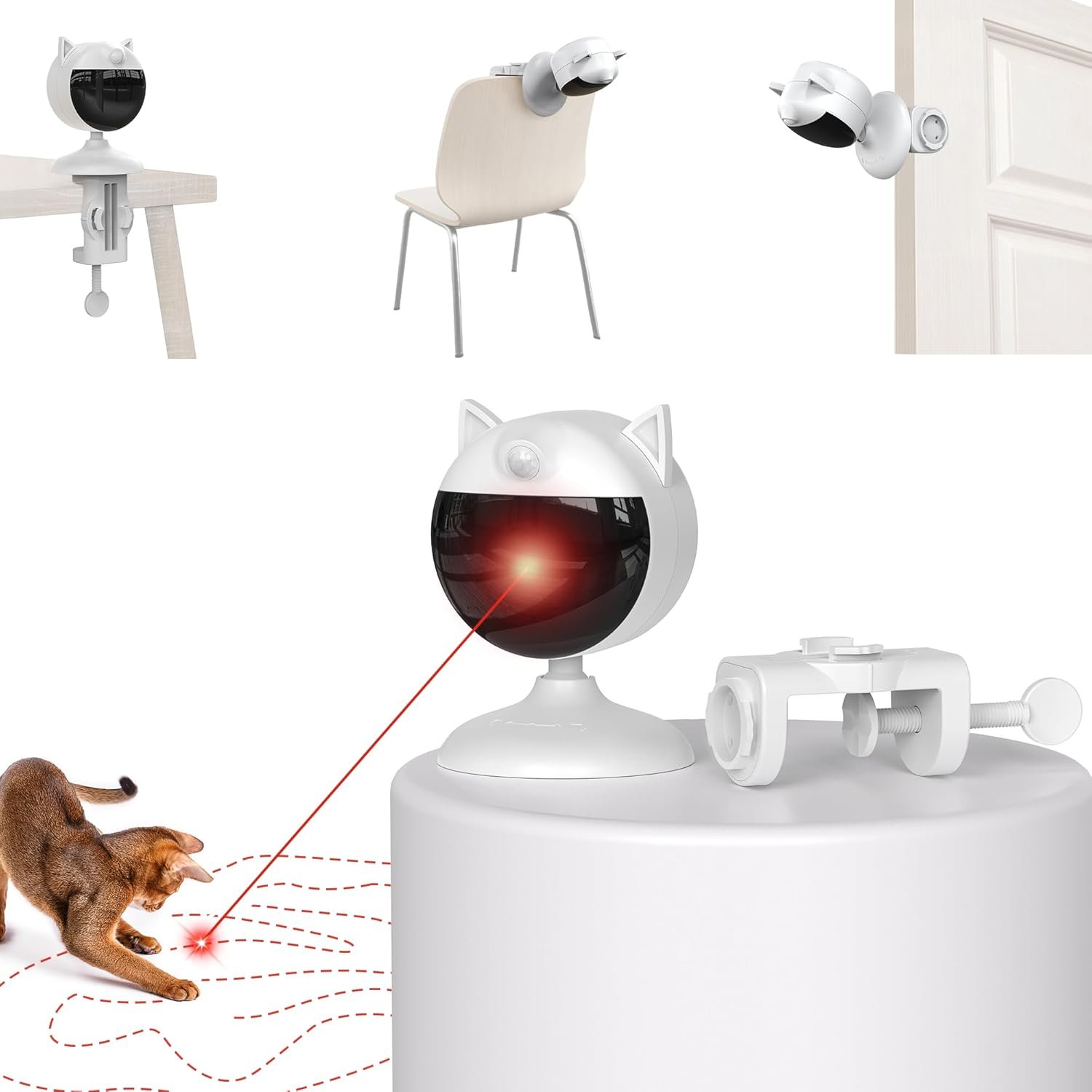 Potaroma Smart Sensor Cat Laser Toys Interactive, Motion Activated Truly Random Trjajectory, Clamp Design, Automatic Chargeable Kitten Toy Indoor Exercise, Cream White