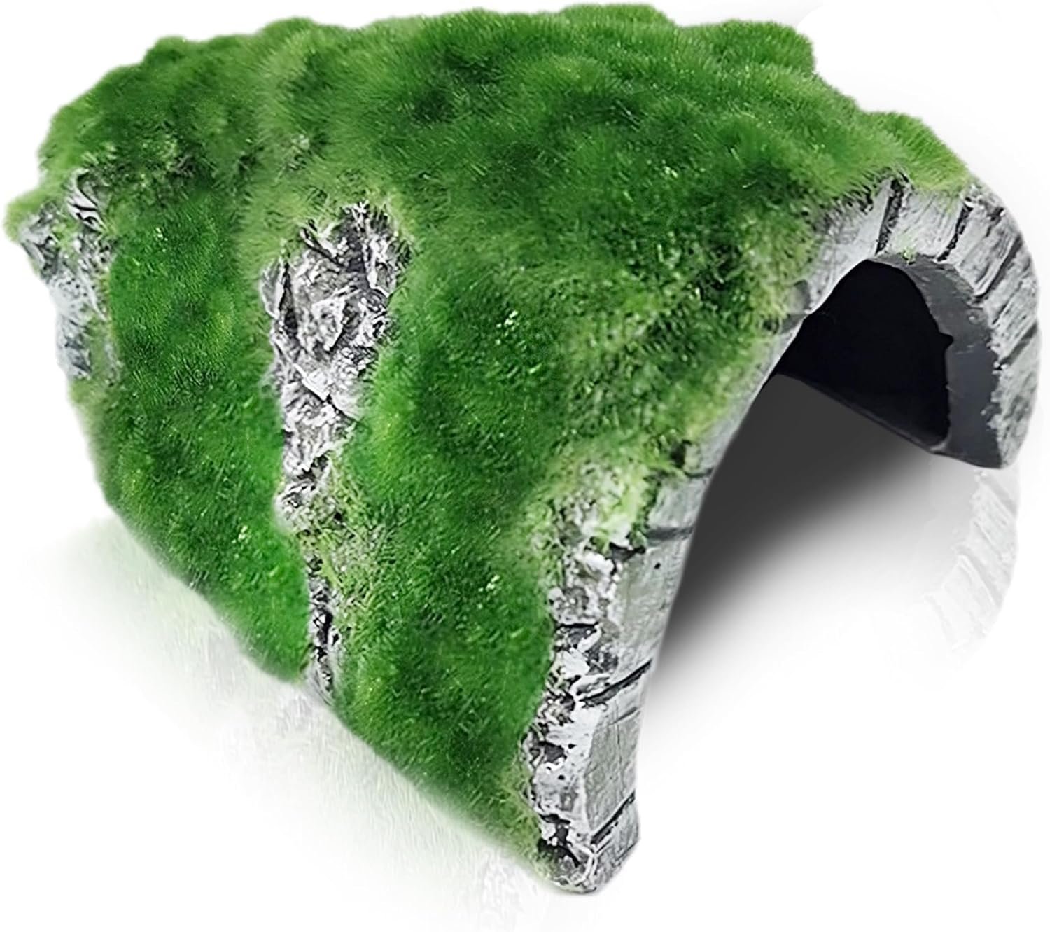SunGrow Reptile Hideout Cave with Artificial Moss, Rock Habitat Shelter for Lizards, Snakes, Geckos, Frogs & Aquariums, Durable Resin Cave Decor, 6 x 3 x 4 Inches
