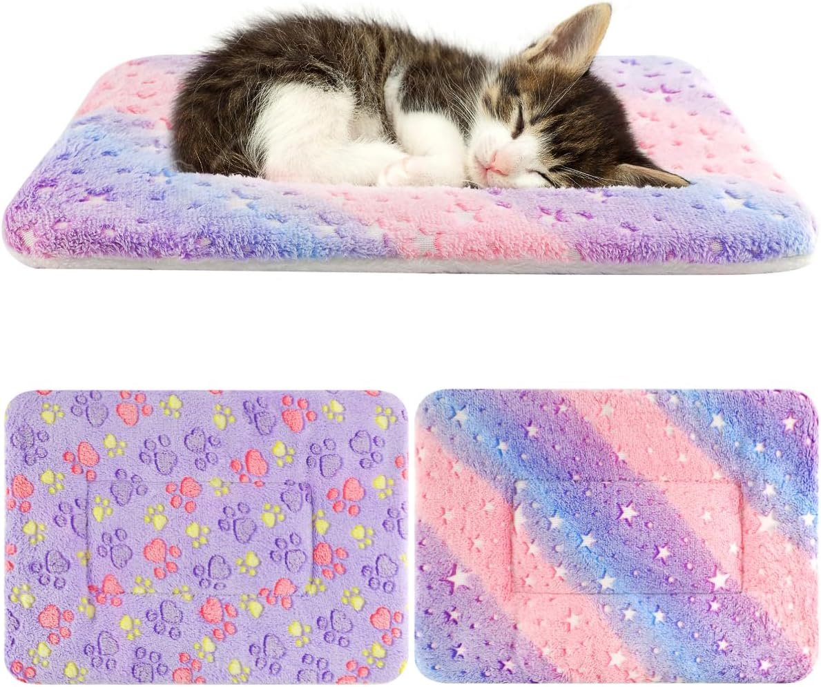 2 Pack Cat Blanket for Indoor Cat, Warm Calming Kitten & Puppy Beds for Anxiety and Stress, Washable Small Dog Mat for Crate, Fuzzy Pet Blankets