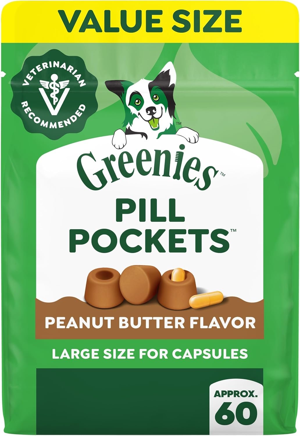 Greenies Pill Pockets for Dogs Large Size, Dog Treat Pouch for Capsule Medication, Peanut Butter Flavor, 15.8 oz. Pouch