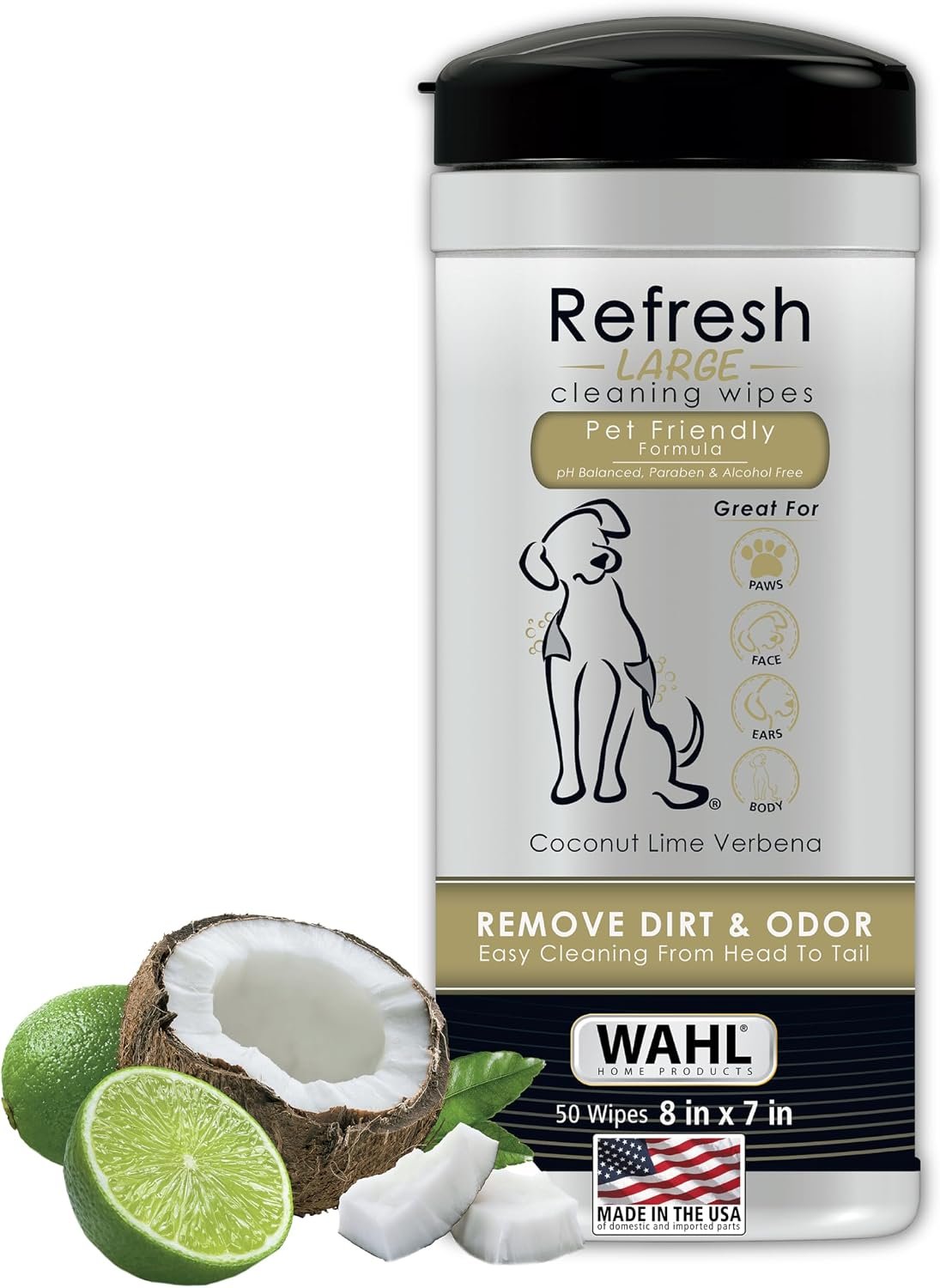 Wahl USA Pet Refresh Cleaning Wipes for All Dog Breeds – Use on Ears, Nose, Paws, Bottom, & Sensitive Areas – 50 Wipes – Model 820017A