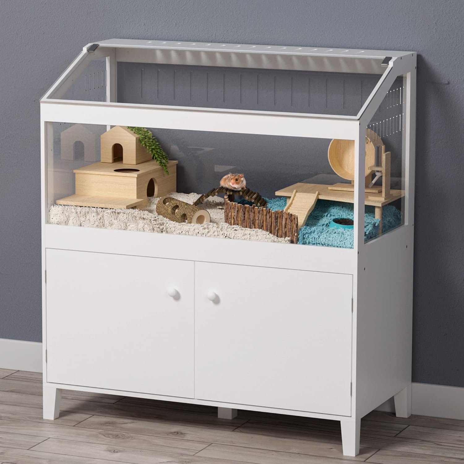 GDLF Hamster Cage with Storage Cabinet Small Animal Cage, Easy View Acrylic Panels, Large Habitat for Hedgehog Gerbil & Rat 39.5″x19.7″x43.7″