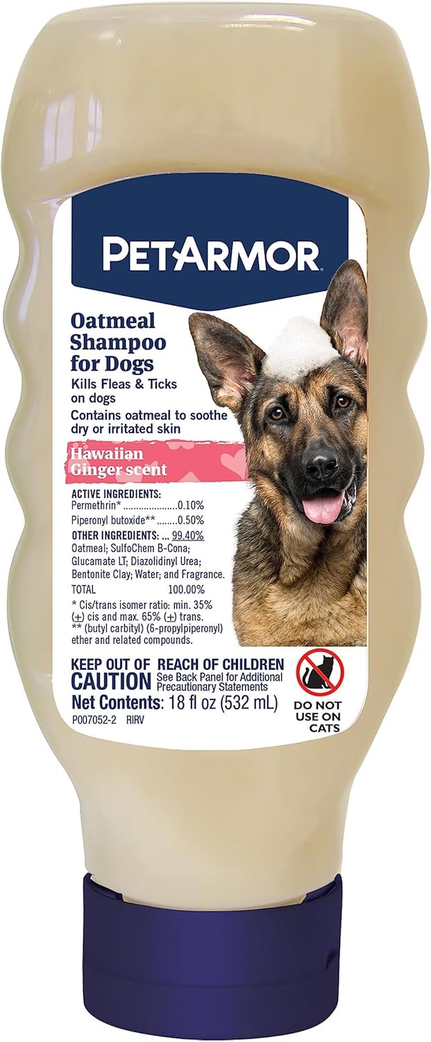 PetArmor Flea & Tick Protection Oatmeal Shampoo for Dogs, Hawaiian Ginger Scent, 18 Ounce