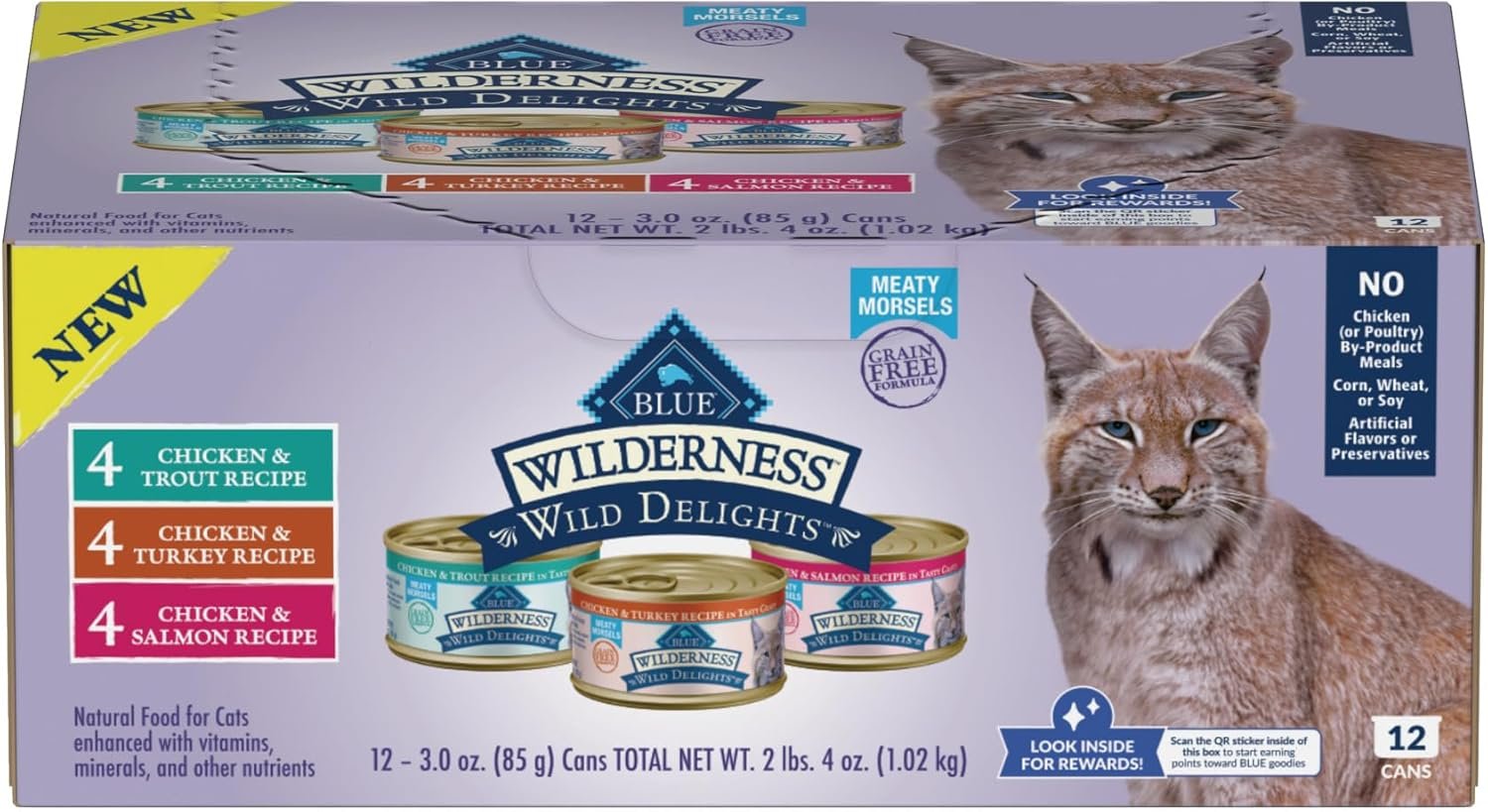 Blue Buffalo Wilderness Wild Delights High Protein Grain Free, Natural Adult Meaty Morsels Wet Cat Food, Chicken & Turkey, Chicken & Trout, Chicken & Salmon 3-oz cans (12 Count – 4 of Each Flavor)